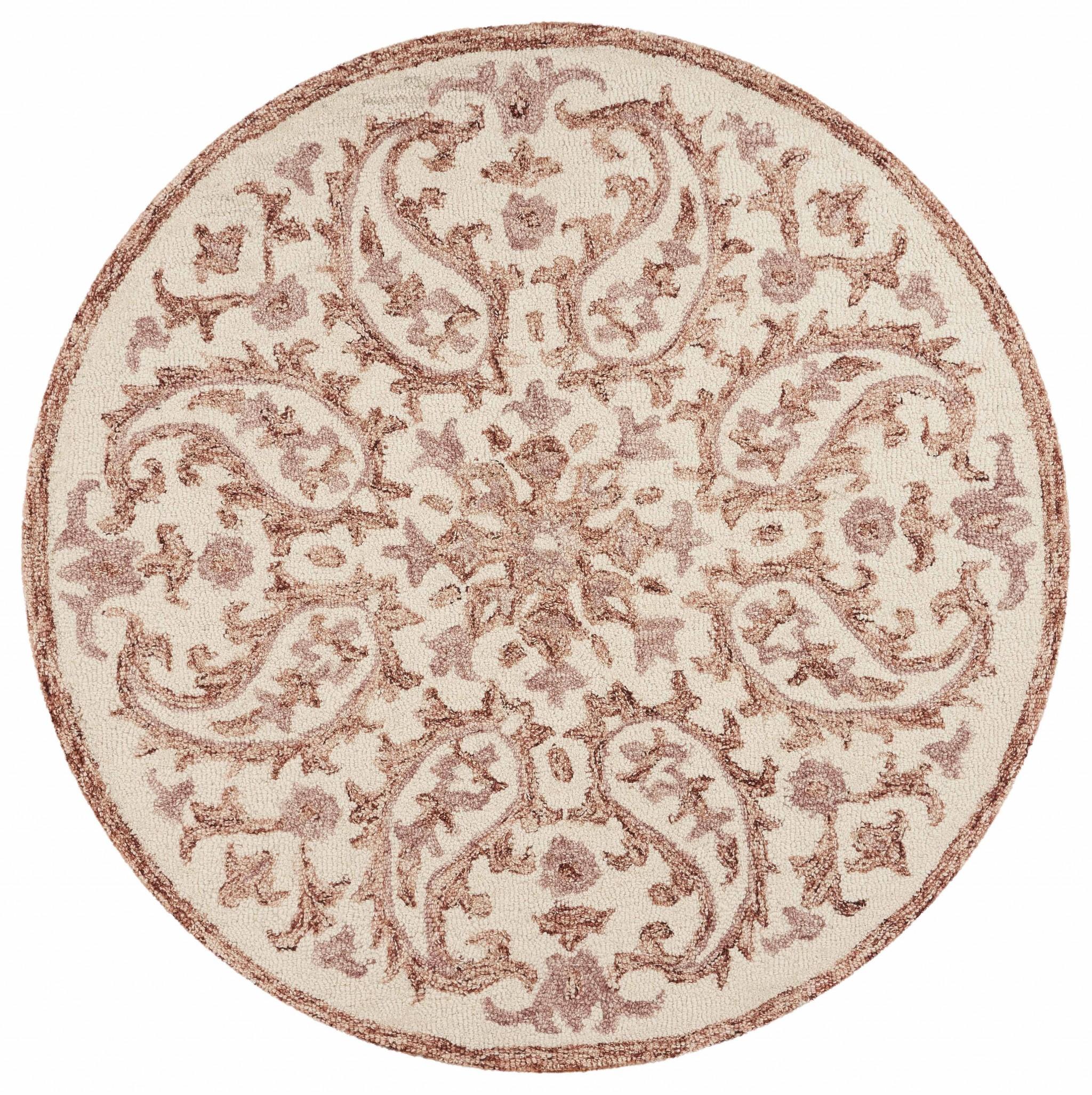 4’ Round Brown Traditional Paisley Area Rug Default Title