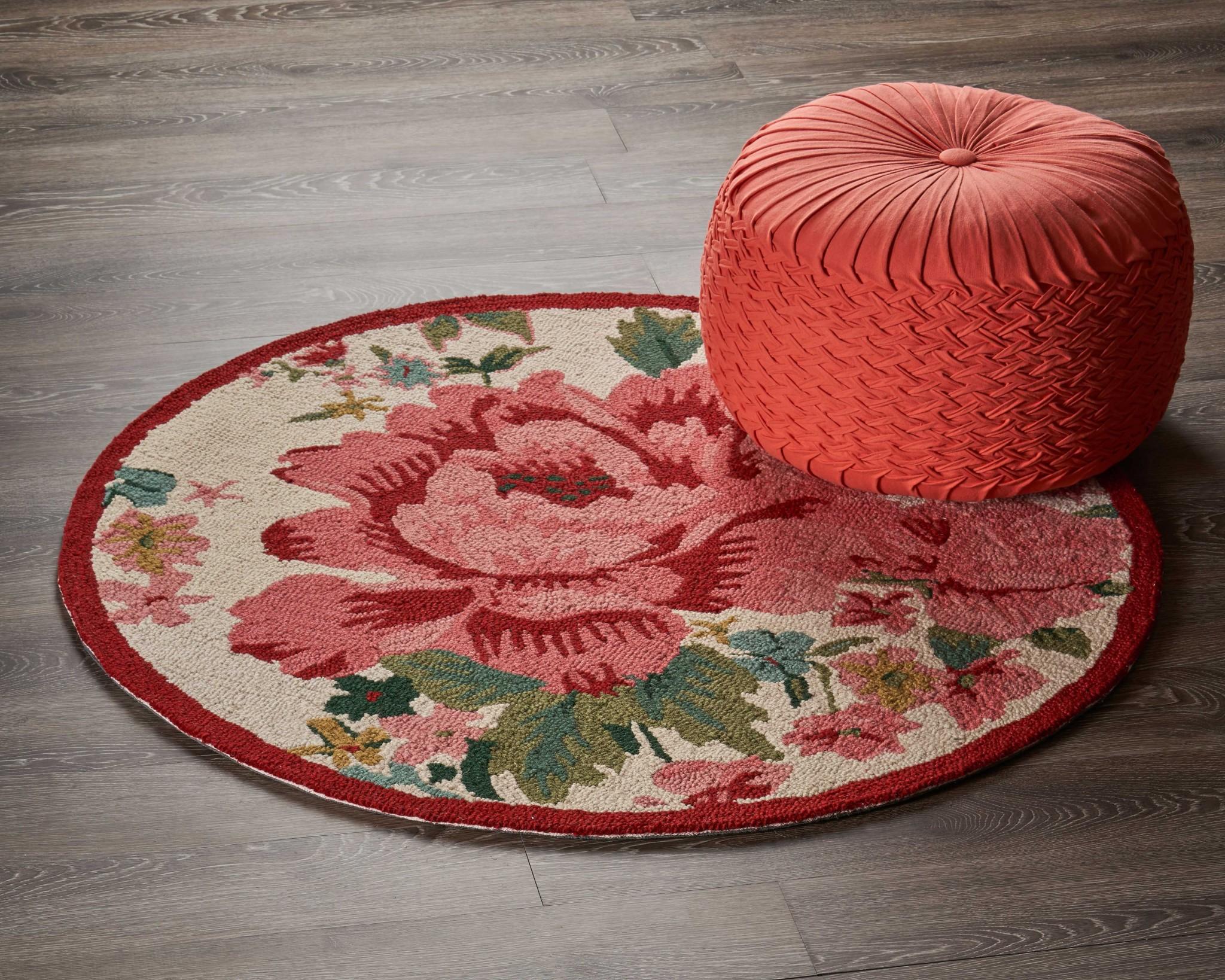 4’ Round Pink Rose Area Rug