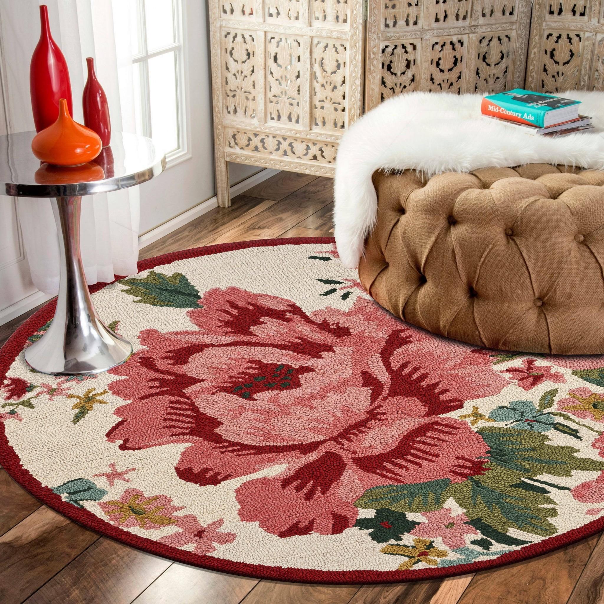 4’ Round Pink Rose Area Rug