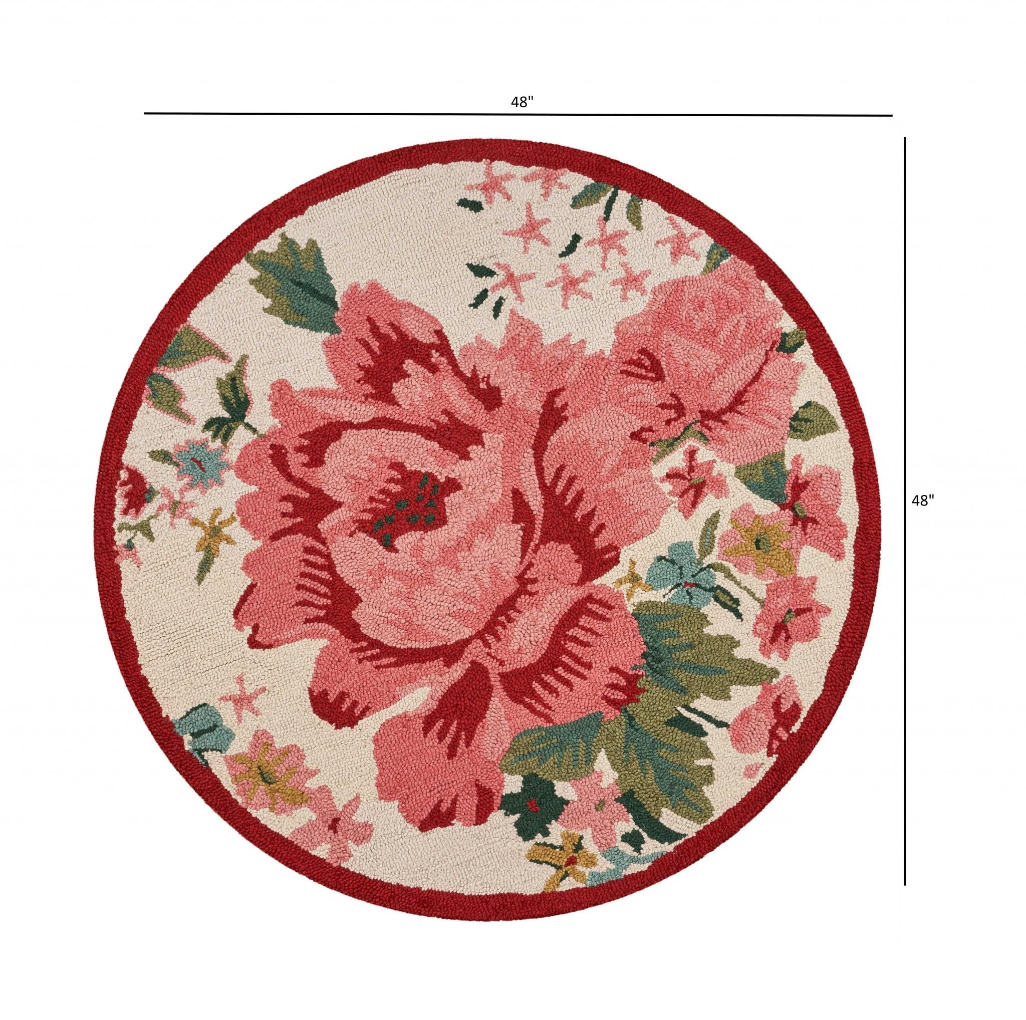 4’ Round Pink Rose Area Rug