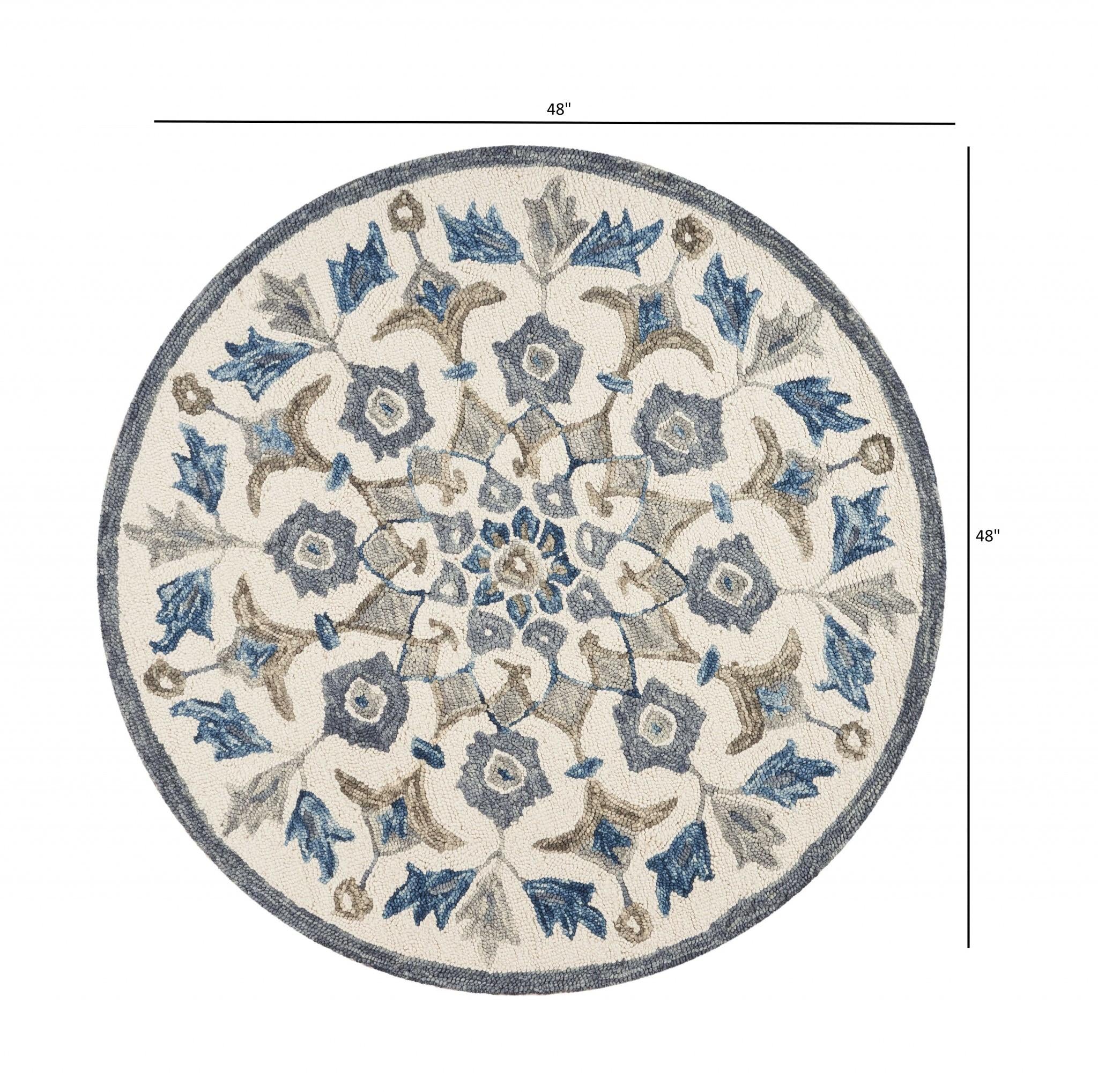 4’ Round Blue Floral Oasis Area Rug Default Title