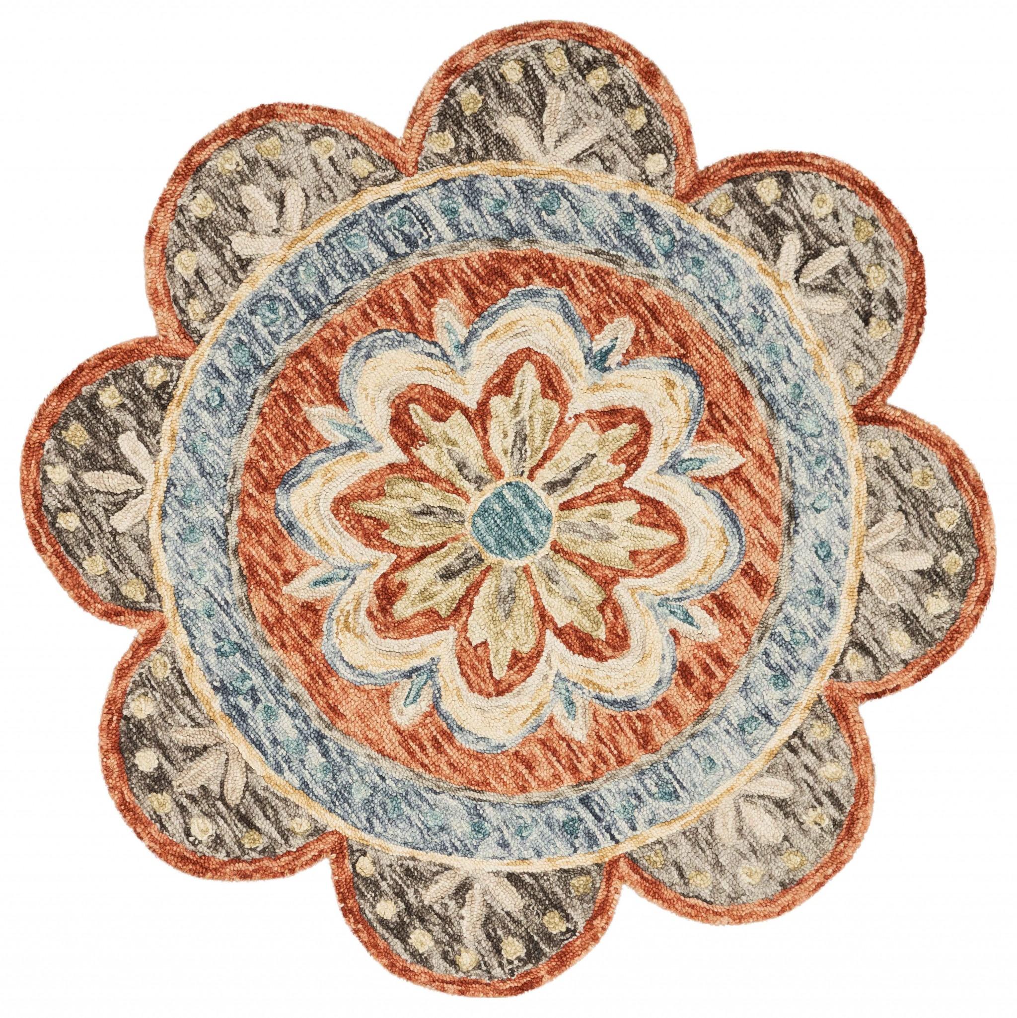 6’ Round Orange Scalloped Edge Area Rug Default Title