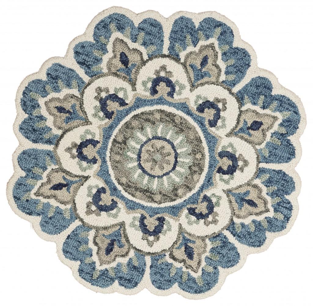 4’ Round Blue Modern Floral Area Rug Default Title