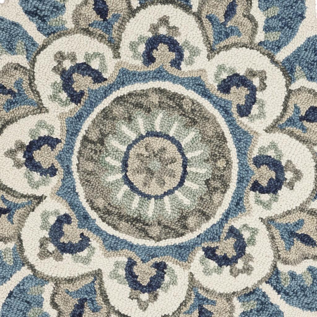 6’ Round Blue Modern Floral Area Rug