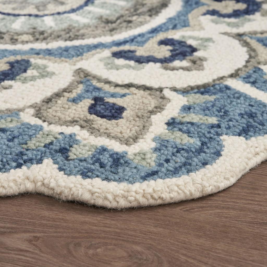 6’ Round Blue Modern Floral Area Rug