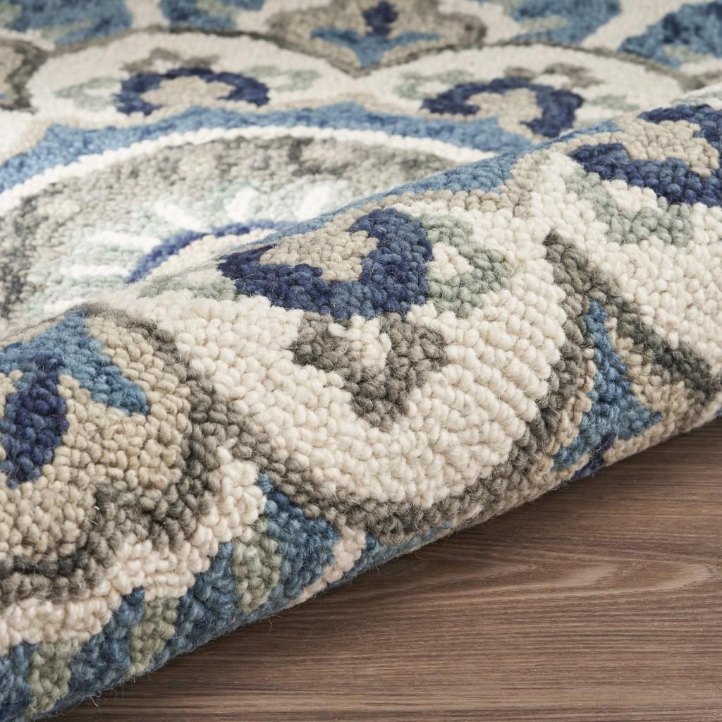 6’ Round Blue Modern Floral Area Rug