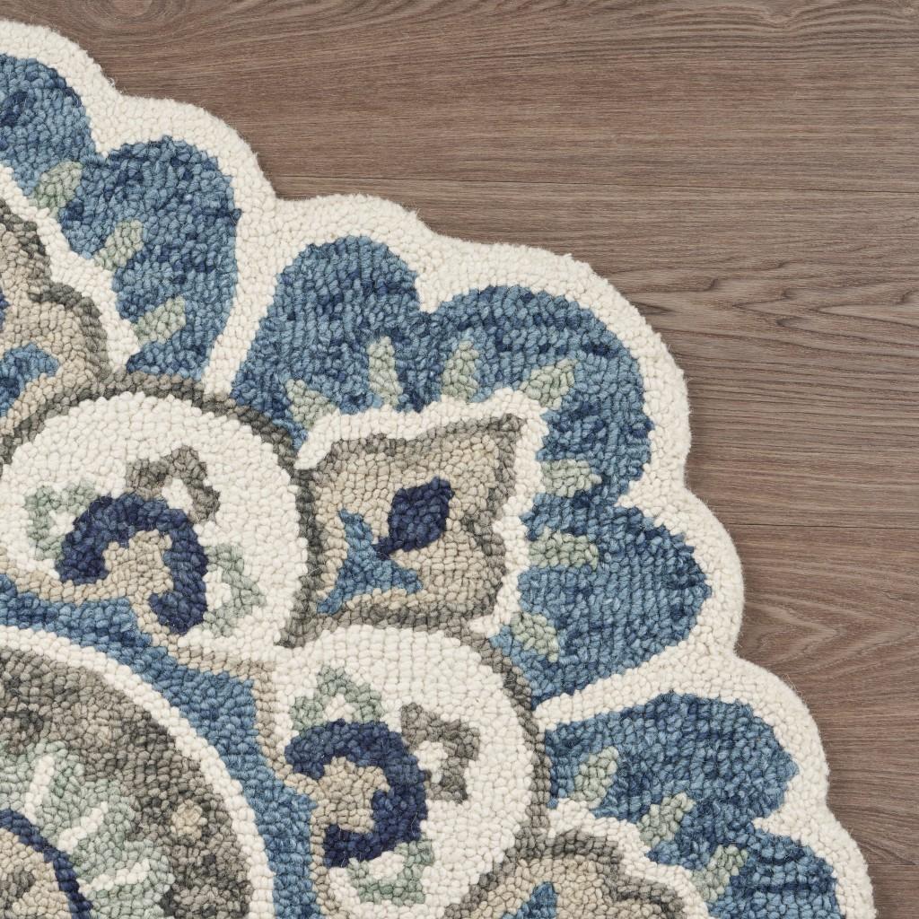 6’ Round Blue Modern Floral Area Rug