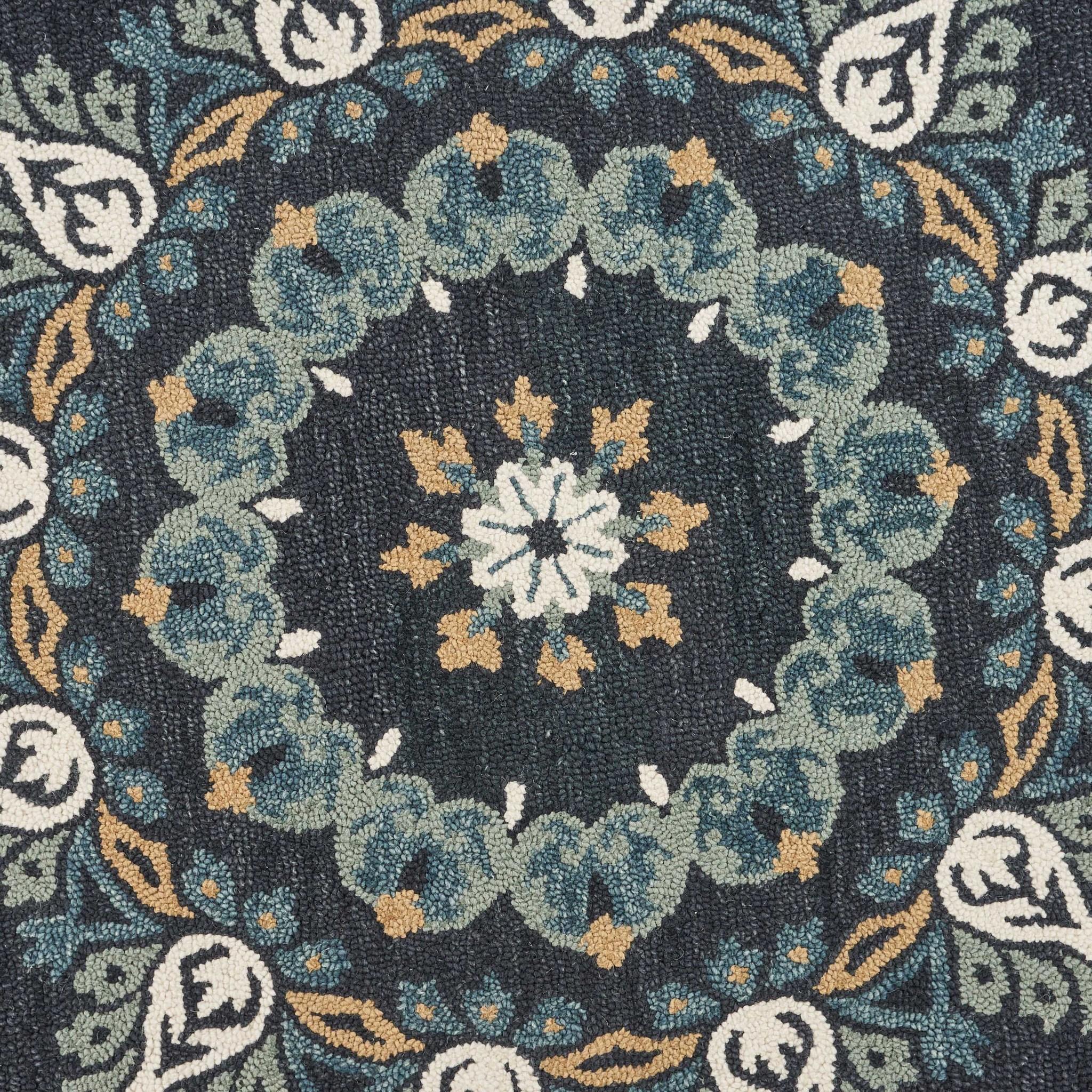 4’ Round Black Floral Paradise Area Rug Default Title