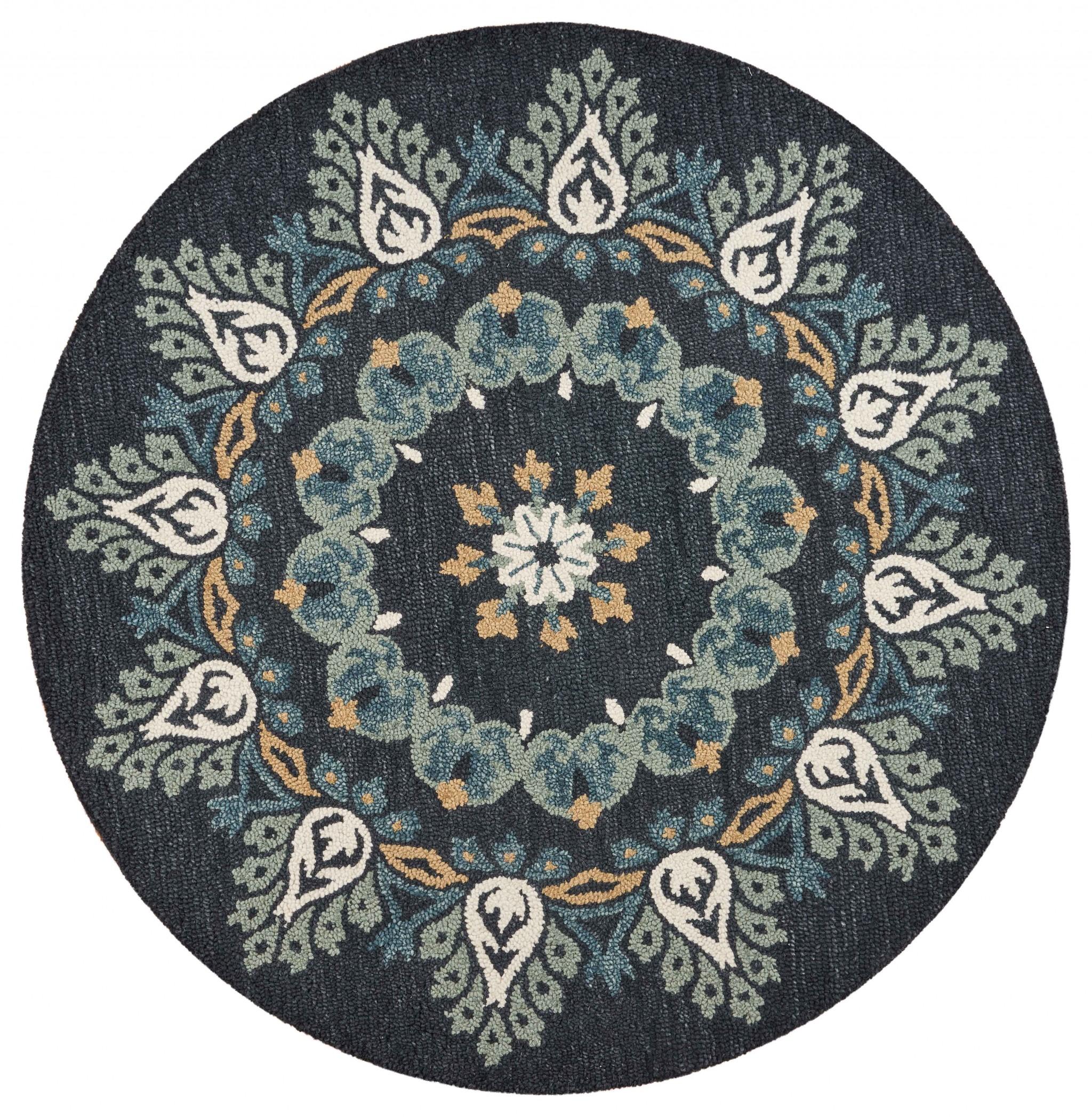 6’ Round Black Floral Paradise Area Rug Default Title