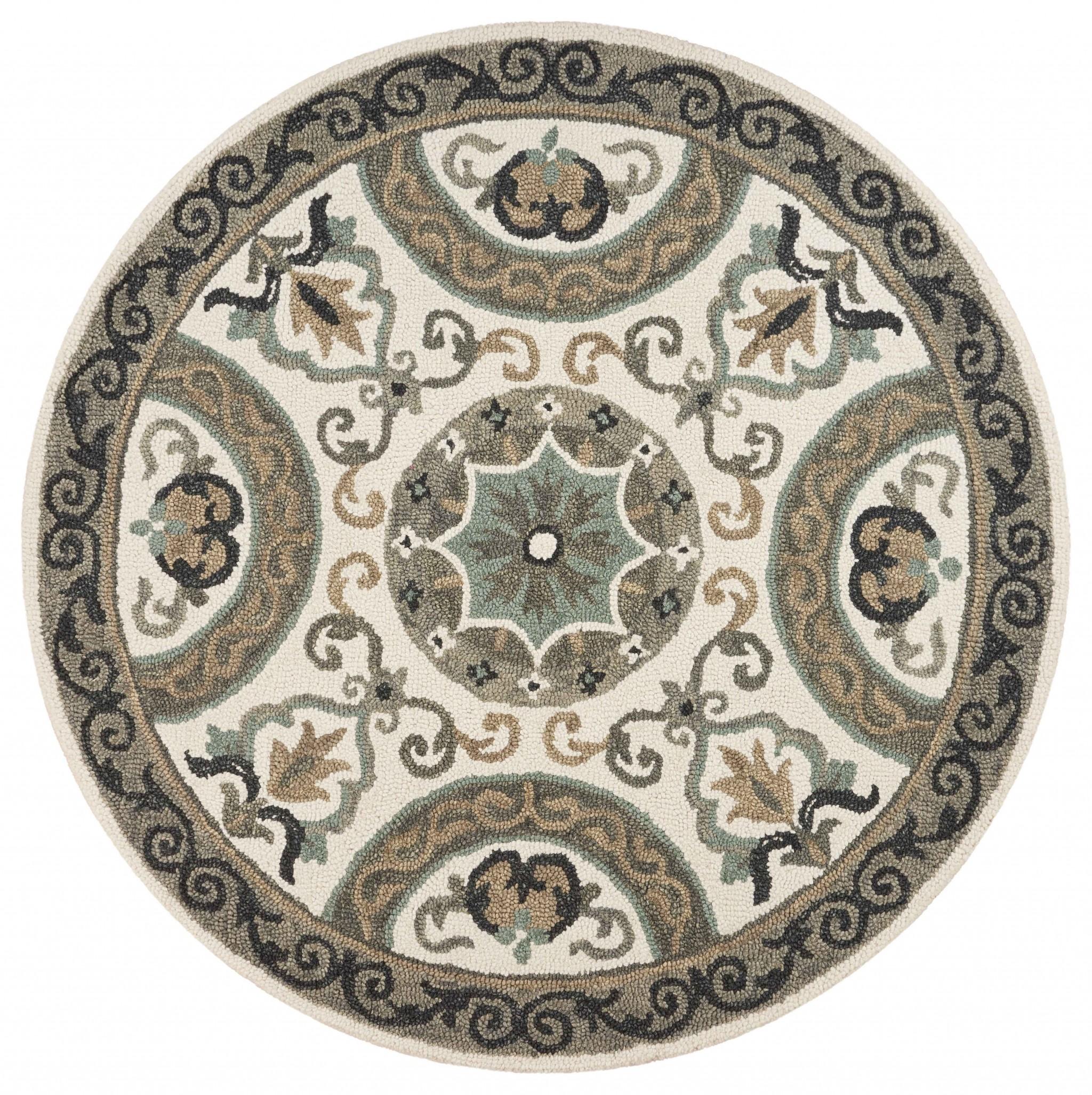 4’ Round Gray Ornate Medallion Area Rug Default Title