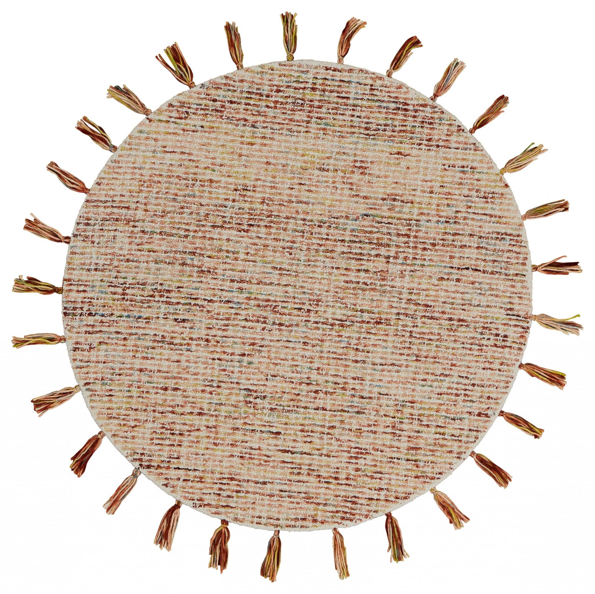 4’ Round Beige Sun Tasseled Area Rug Default Title