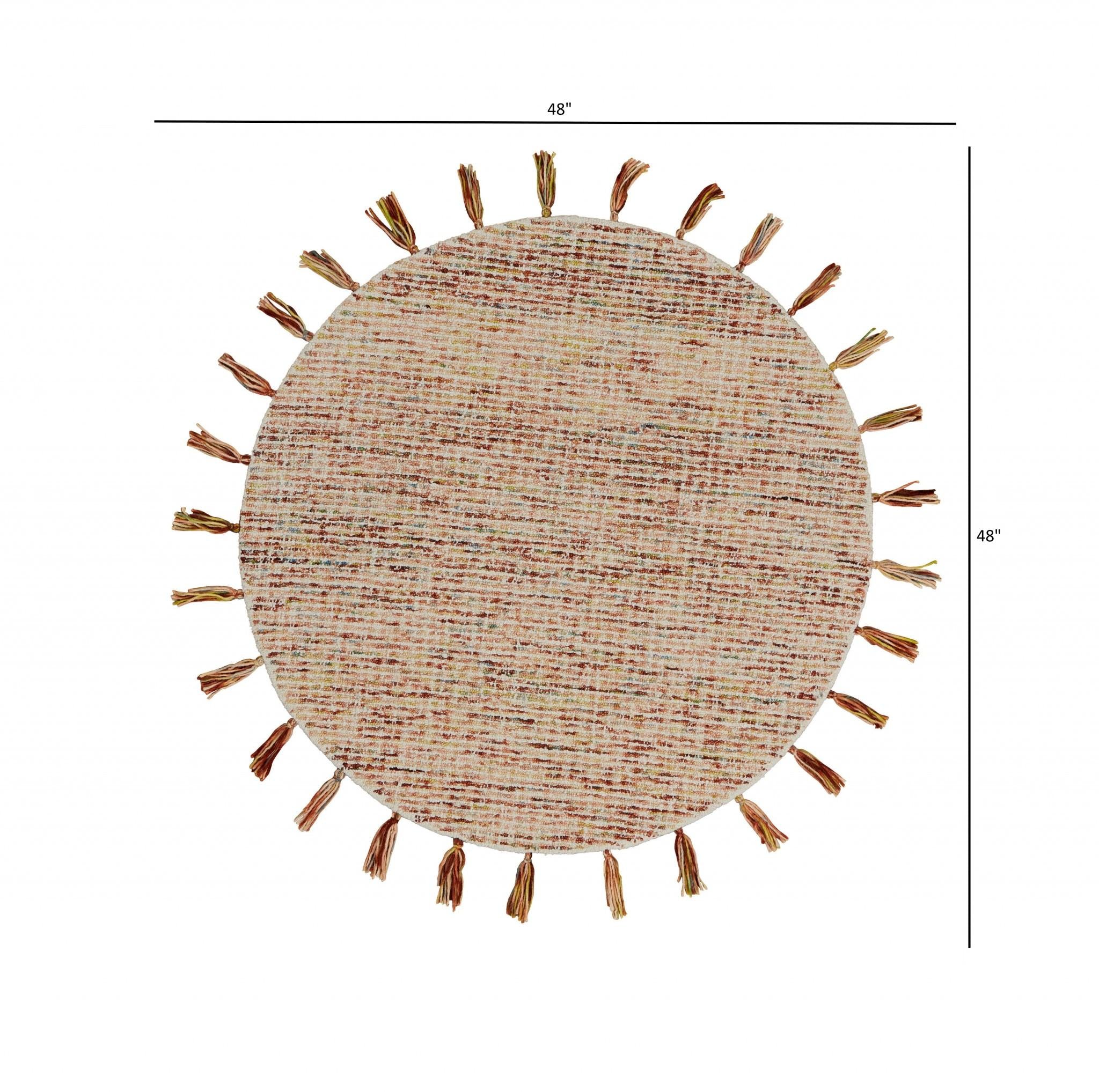 4’ Round Beige Sun Tasseled Area Rug