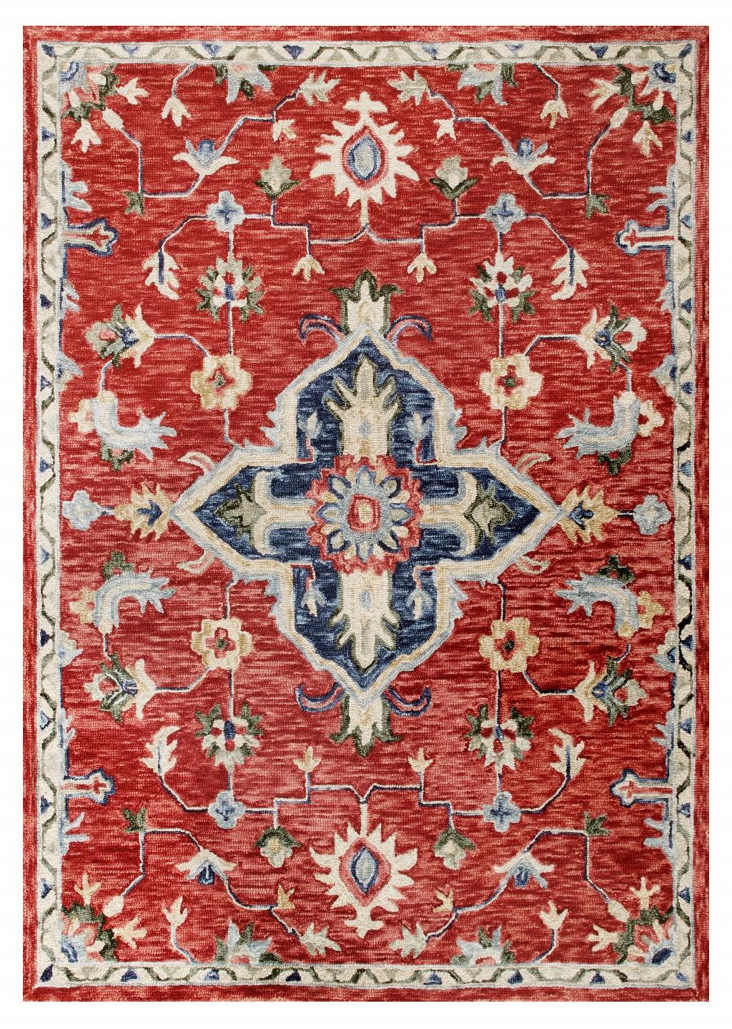5’ x 7’ Red and Blue Floral Medallion Area Rug Default Title