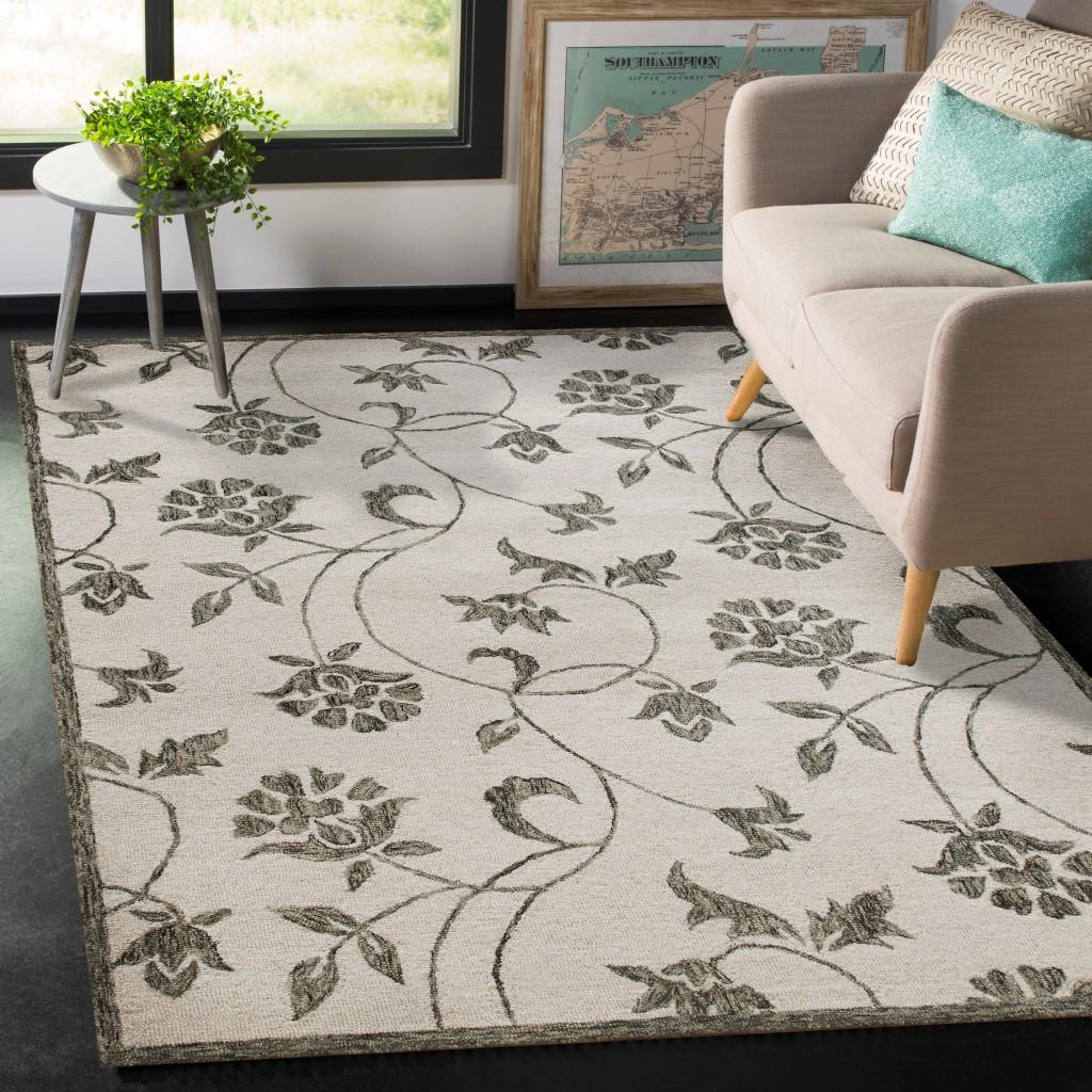 5’ x 7’ Gray and Ivory Filigree Area Rug
