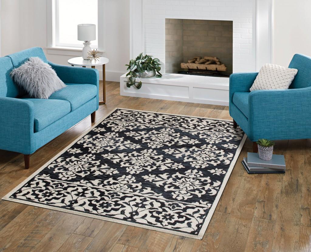 5’ x 7’ Blue and Ivory Decorative Area Rug