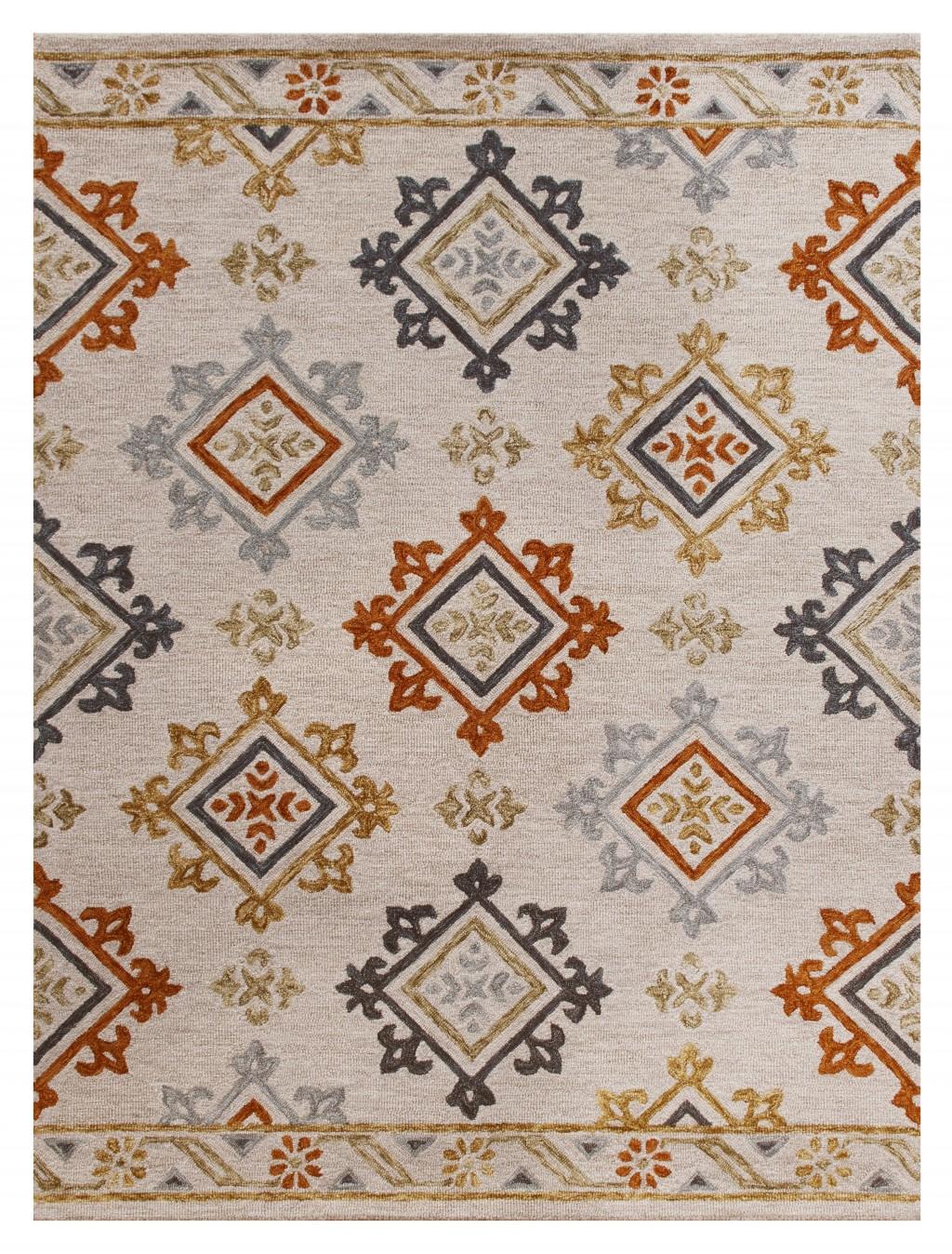 5’ x 7’ Cream and Orange Ornate Diamond Area Rug Default Title
