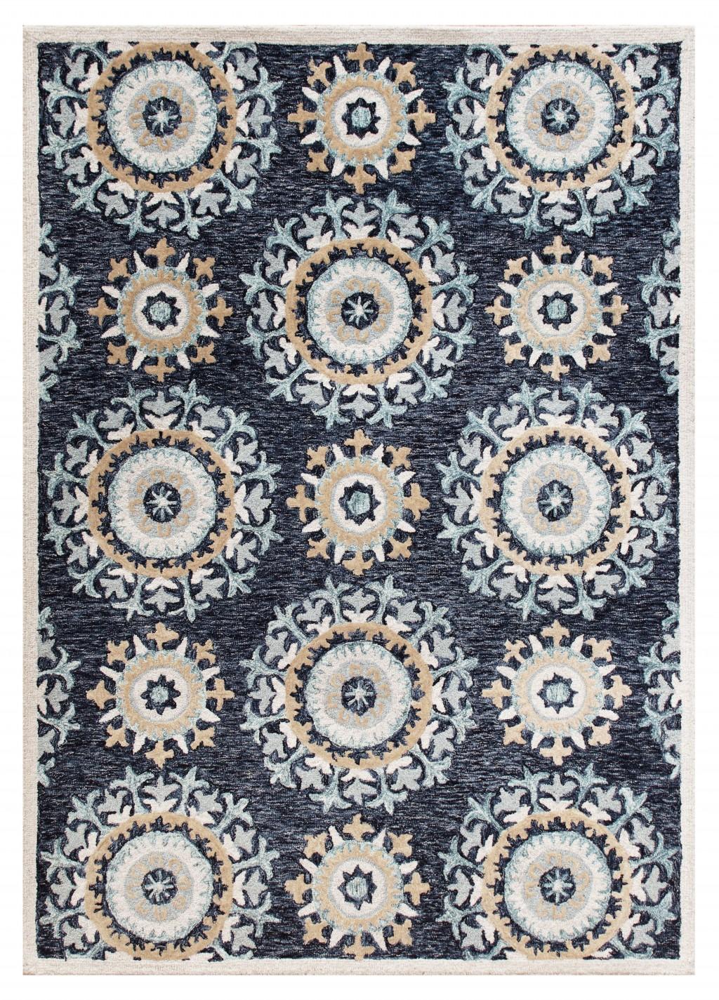5’ x 7’ Blue and Beige Floral Disc Area Rug Default Title