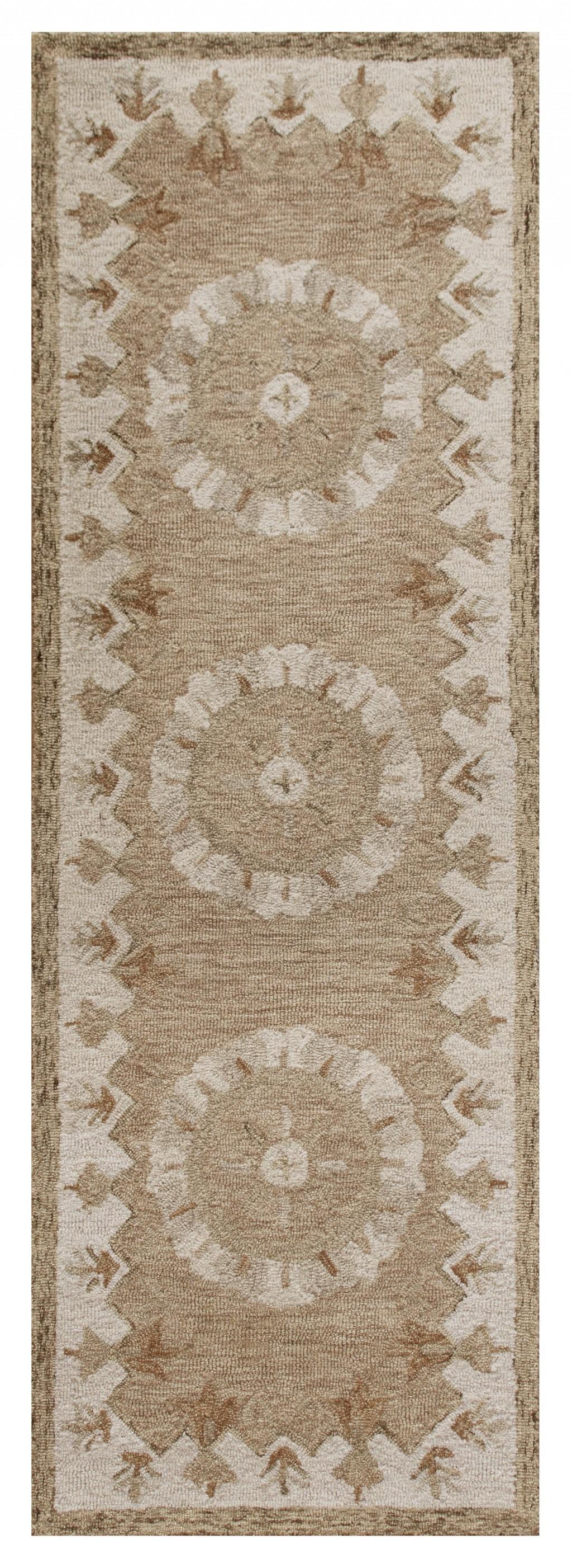 2’ x 7’ Tan Retro Modern Medallion Runner Rug