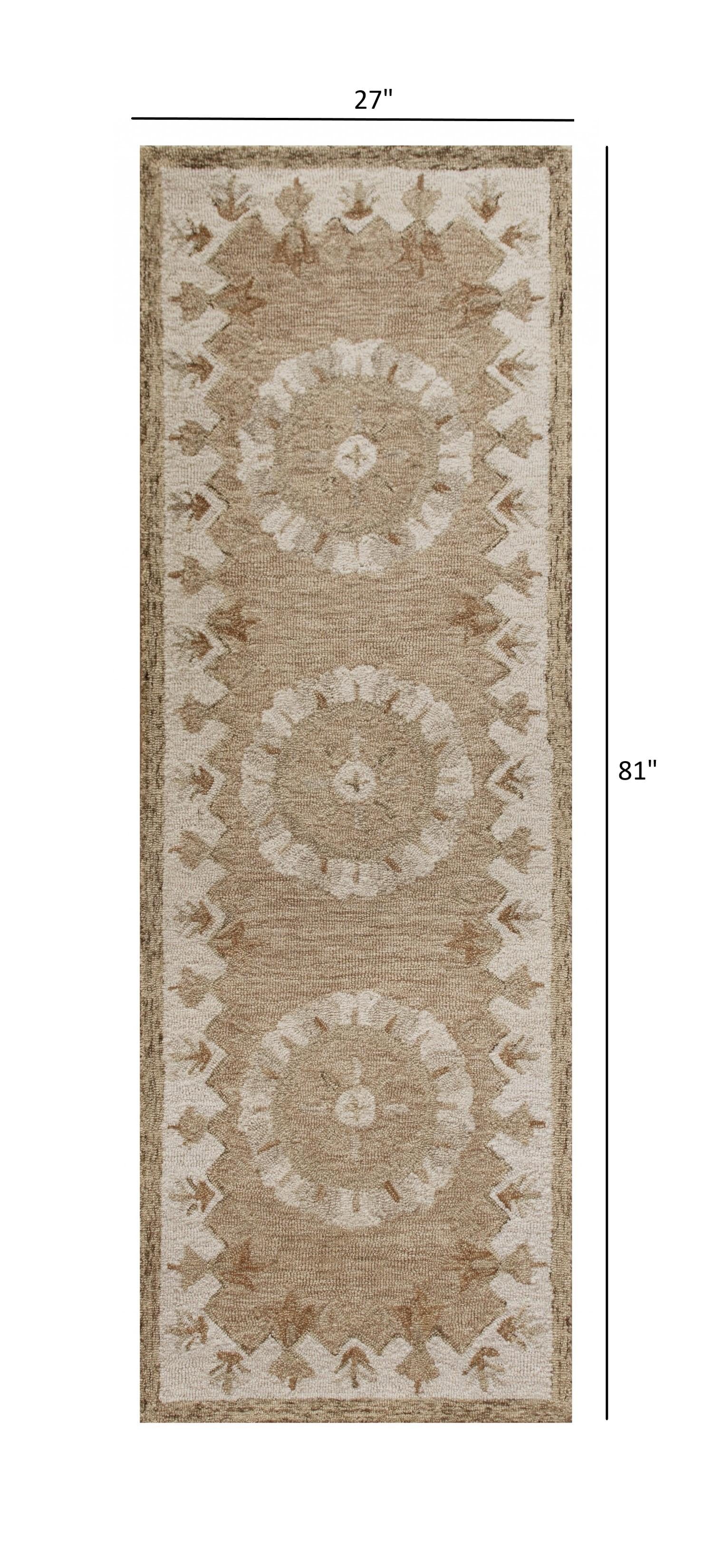 2’ x 7’ Tan Retro Modern Medallion Runner Rug