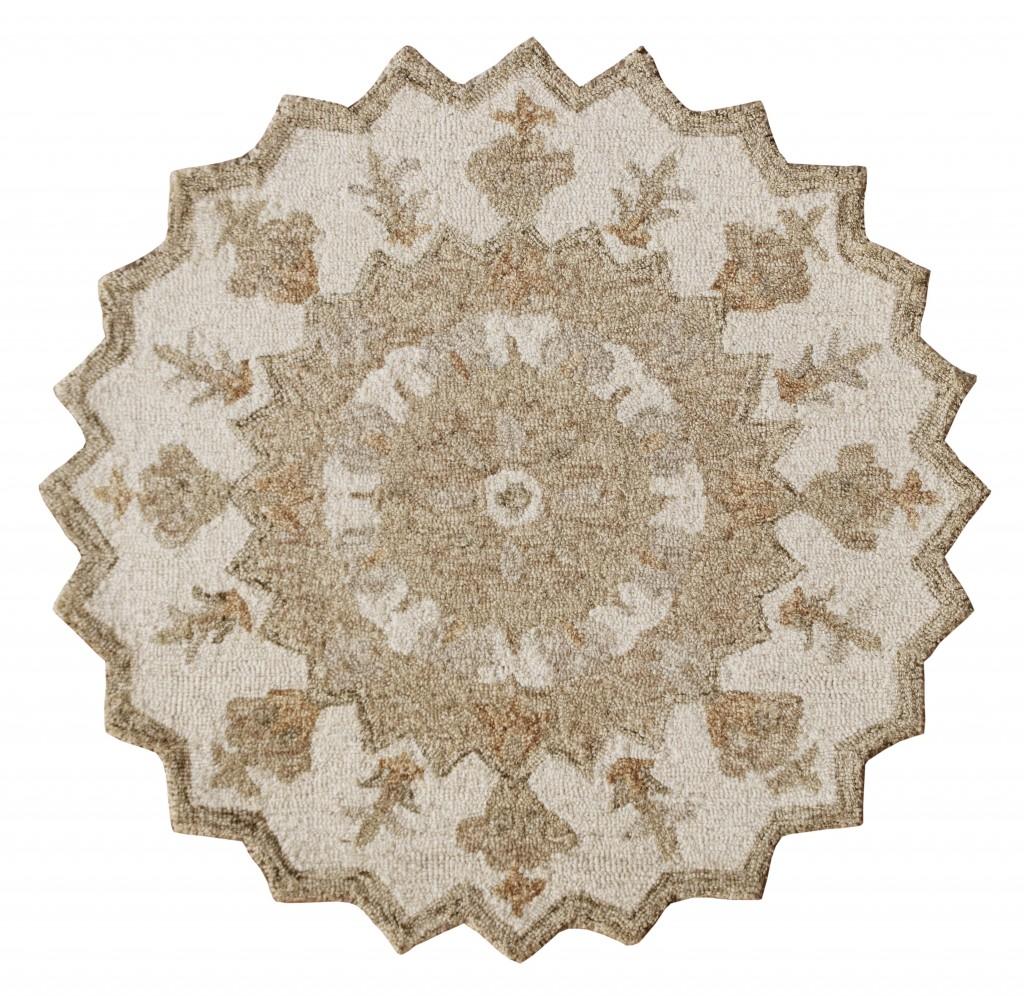 3’ Round Tan Retro Modern Medallion Area Rug Default Title