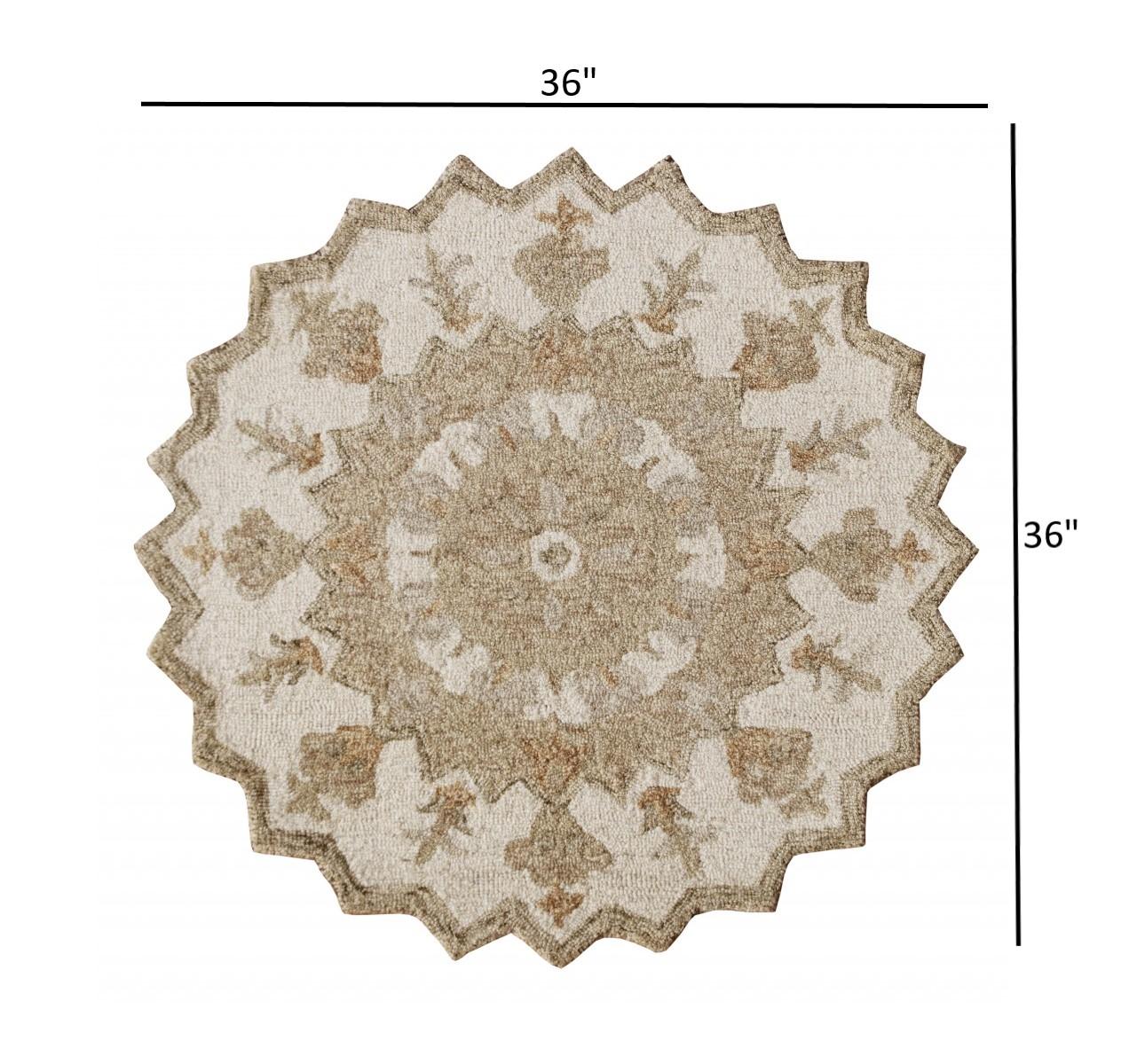 3’ Round Tan Retro Modern Medallion Area Rug