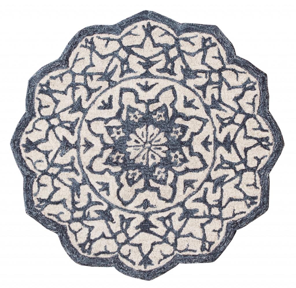 3’ Round Navy and White Decorative Area Rug Default Title