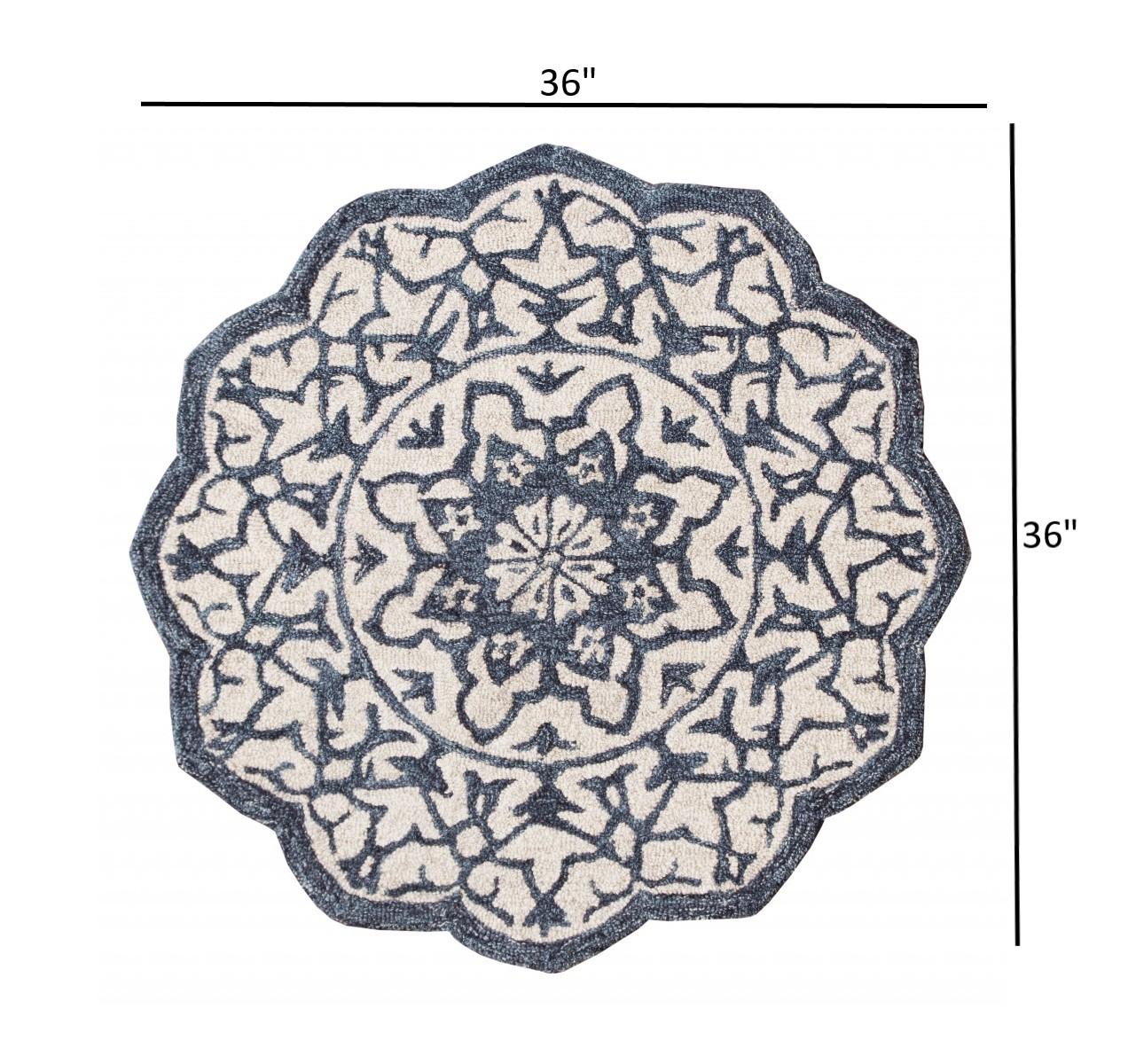 3’ Round Navy and White Decorative Area Rug