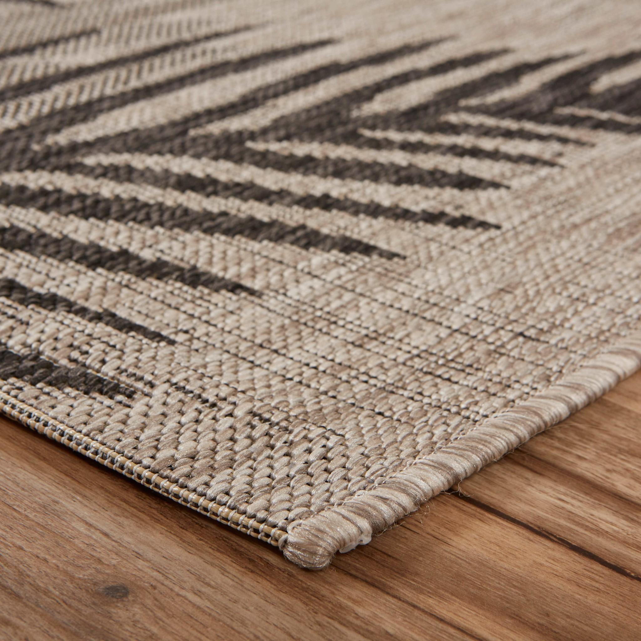 5’ x 7’ Beige Palm Leaves Indoor Outdoor Area Rug