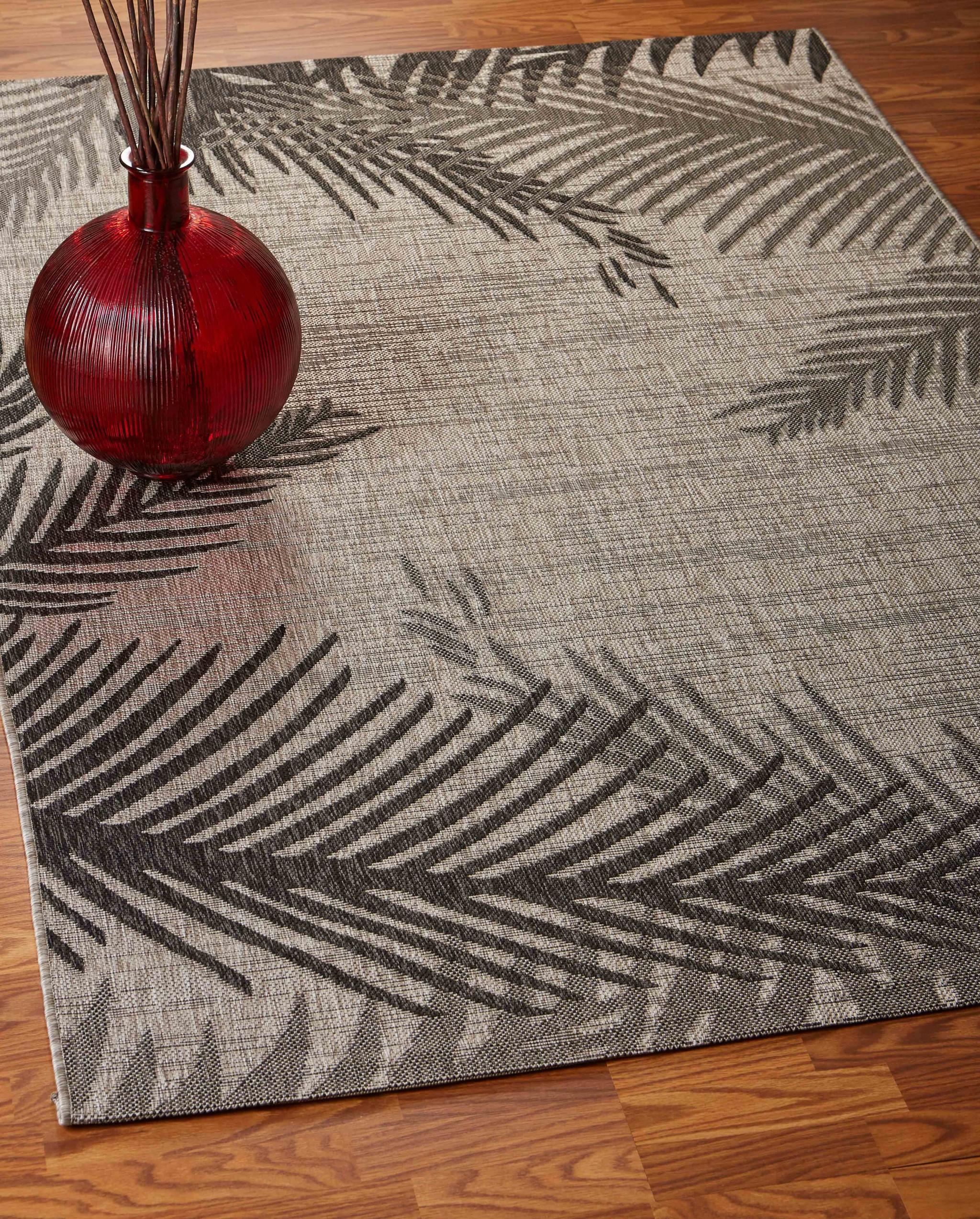 5’ x 7’ Beige Palm Leaves Indoor Outdoor Area Rug