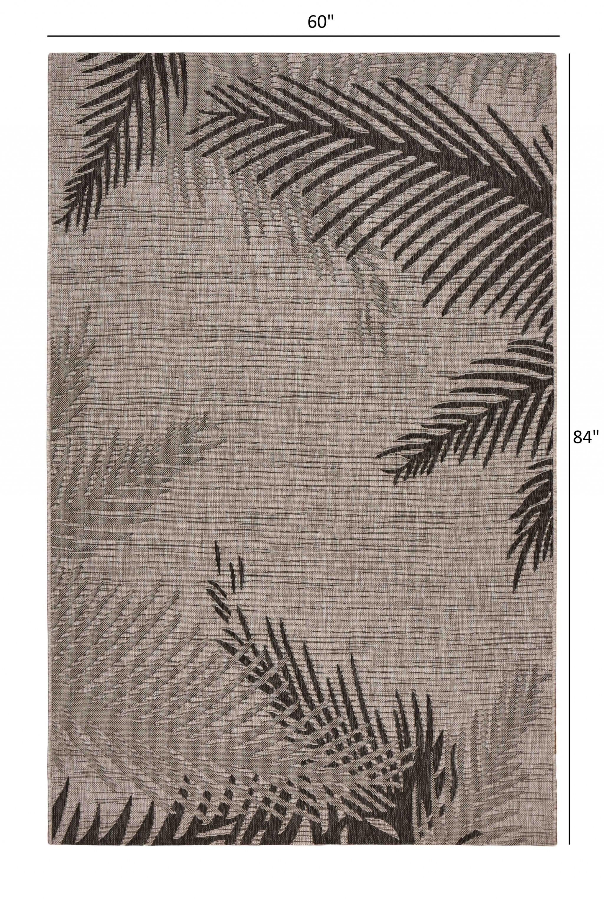 5’ x 7’ Beige Palm Leaves Indoor Outdoor Area Rug