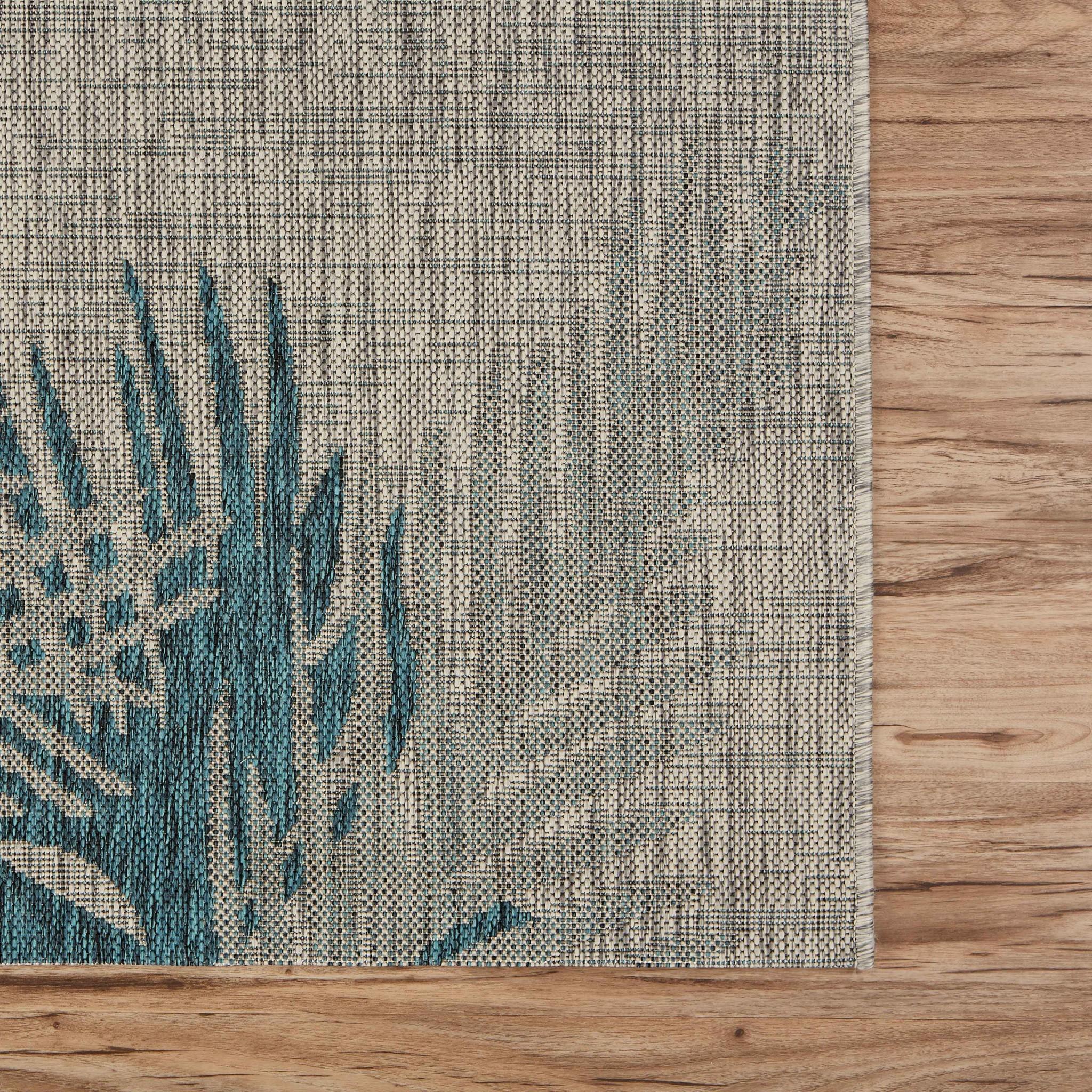 5’ x 7’ Gray Palm Leaves Indoor Outdoor Area Rug