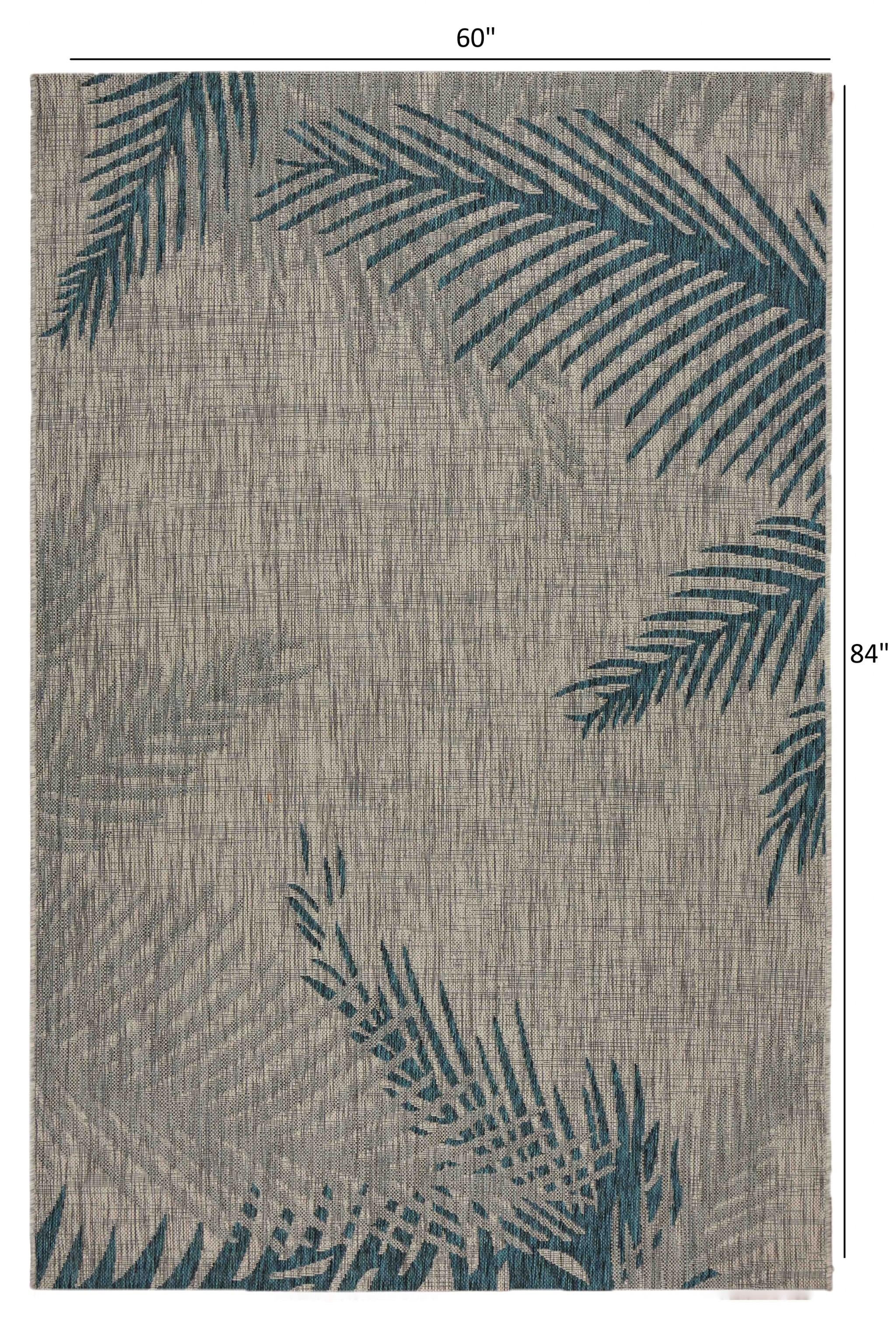 5’ x 7’ Gray Palm Leaves Indoor Outdoor Area Rug