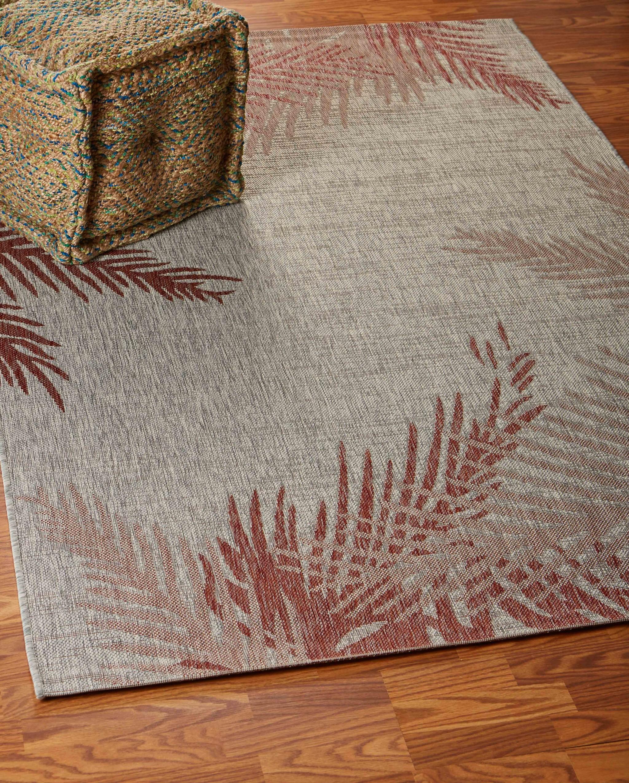 5’ x 7’ Red Palm Leaves Indoor Outdoor Area Rug