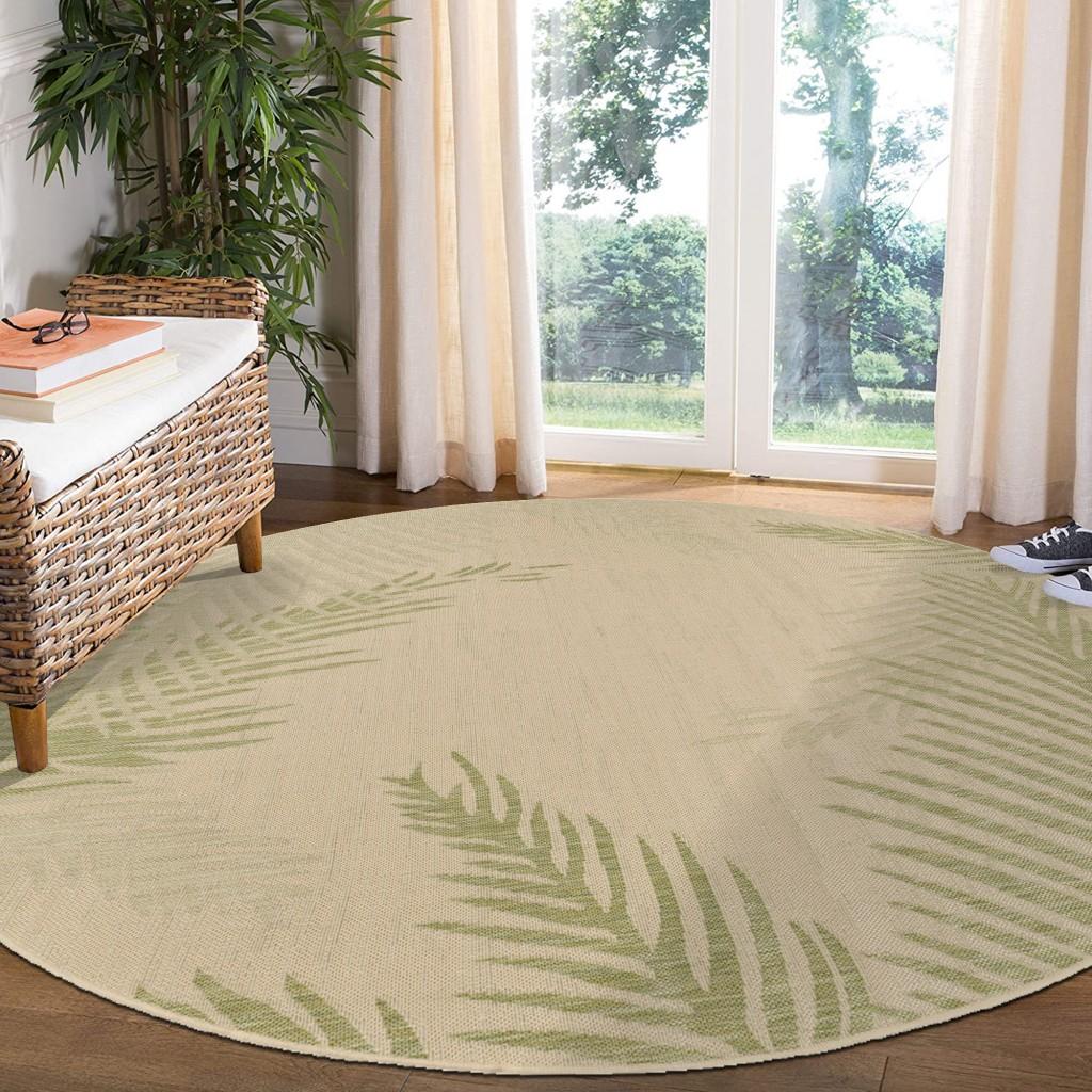 8’ Round Green Palms Indoor Outdoor Area Rug