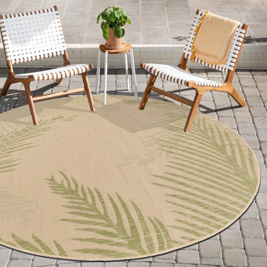 8’ Round Green Palms Indoor Outdoor Area Rug