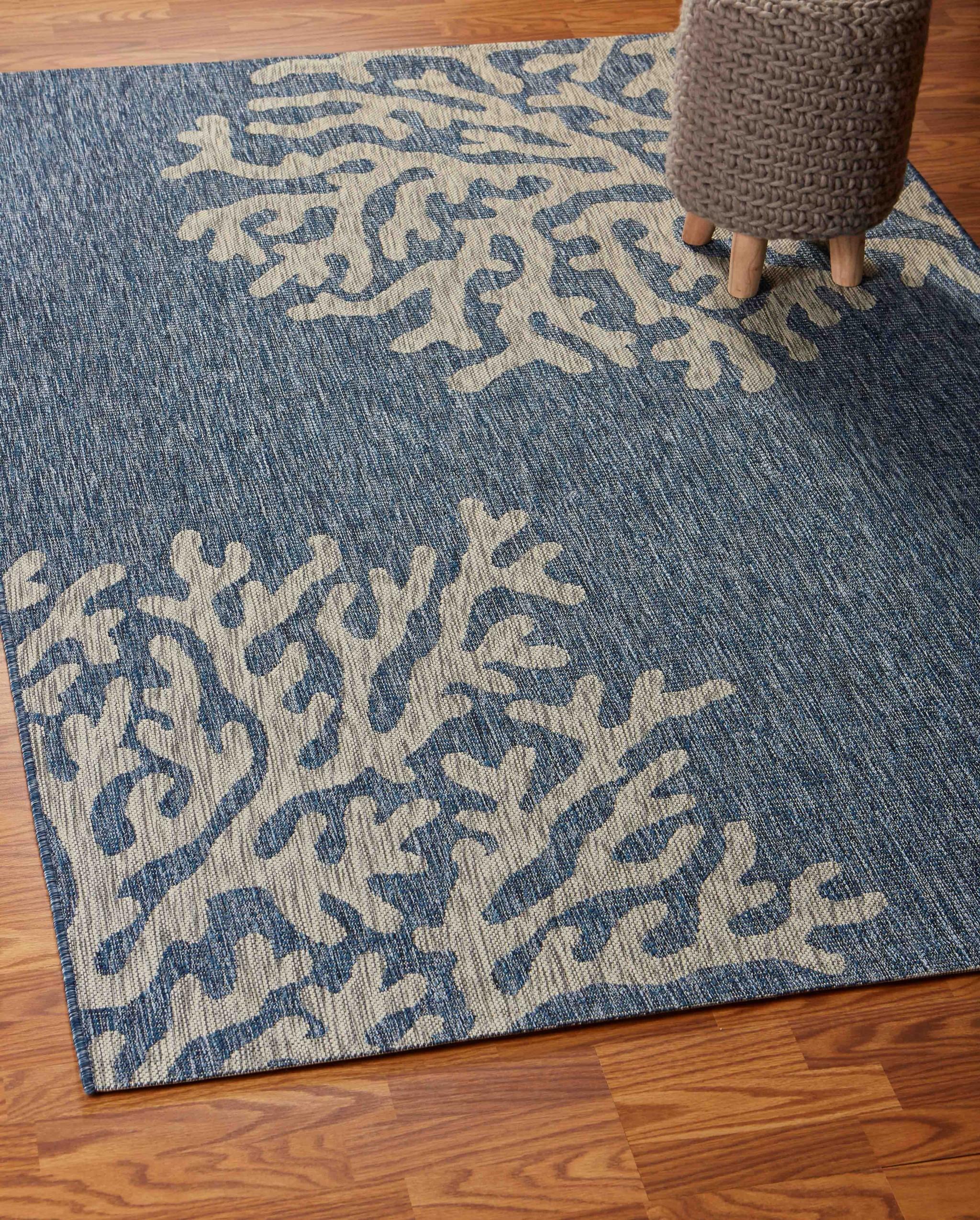 5’ x 7’ Navy Coral Reef Indoor Outdoor Area Rug