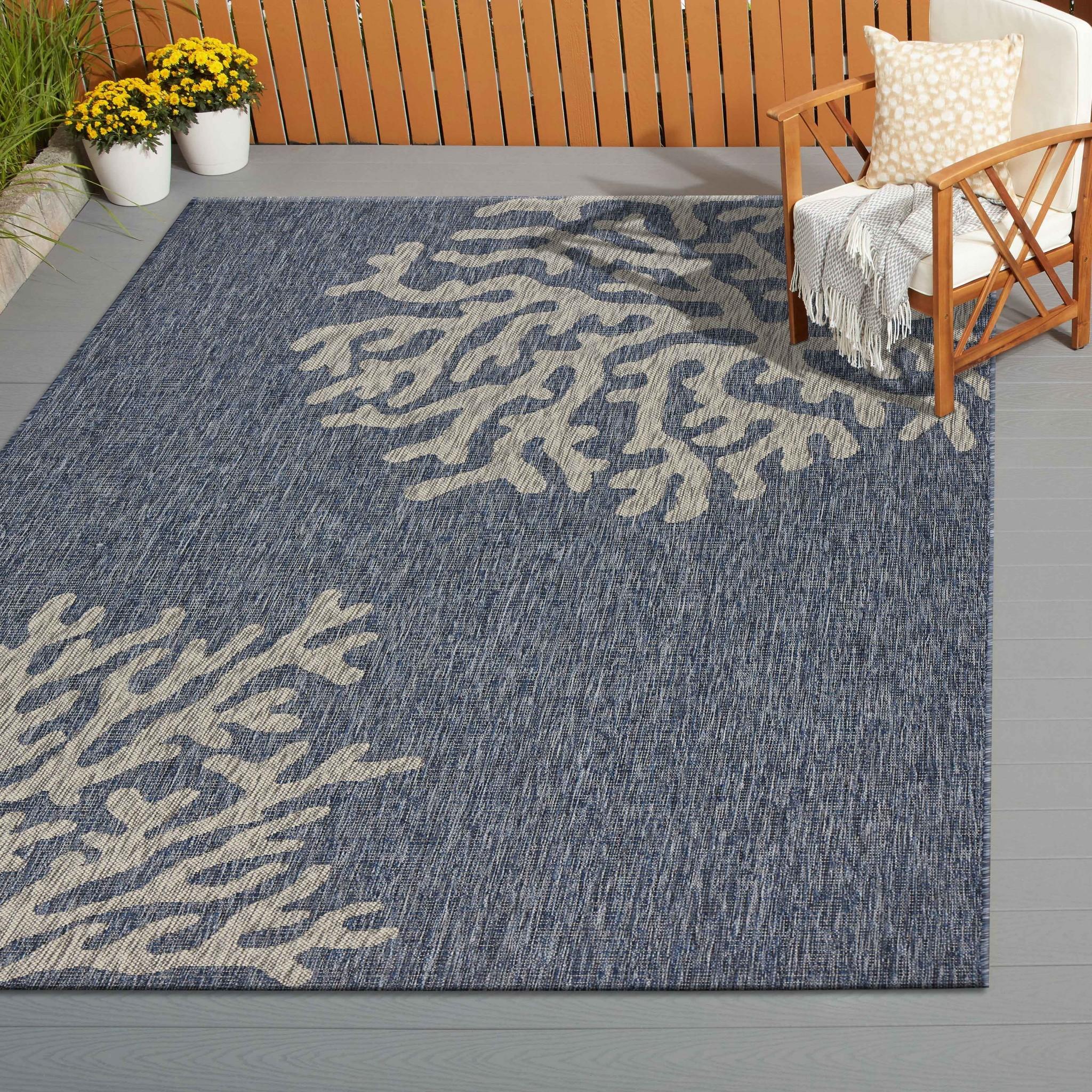 5’ x 7’ Navy Coral Reef Indoor Outdoor Area Rug