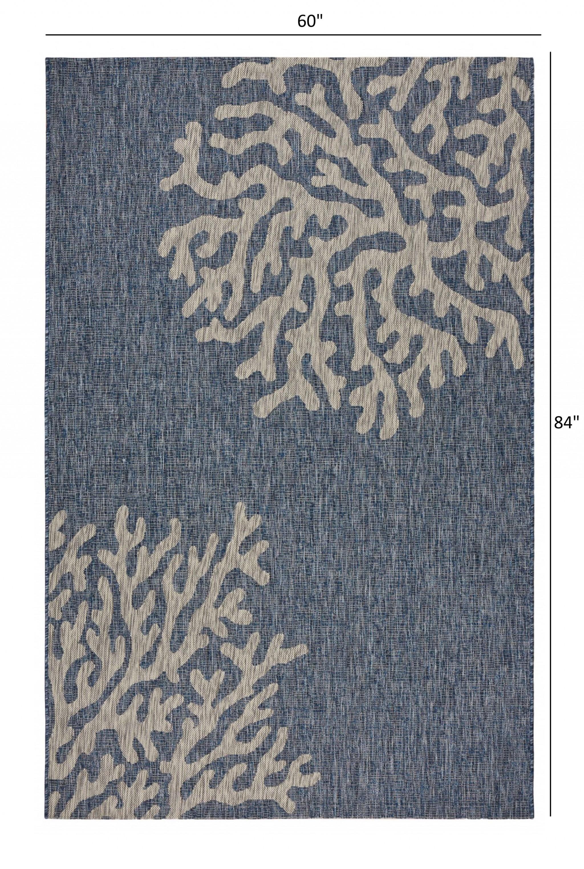 5’ x 7’ Navy Coral Reef Indoor Outdoor Area Rug