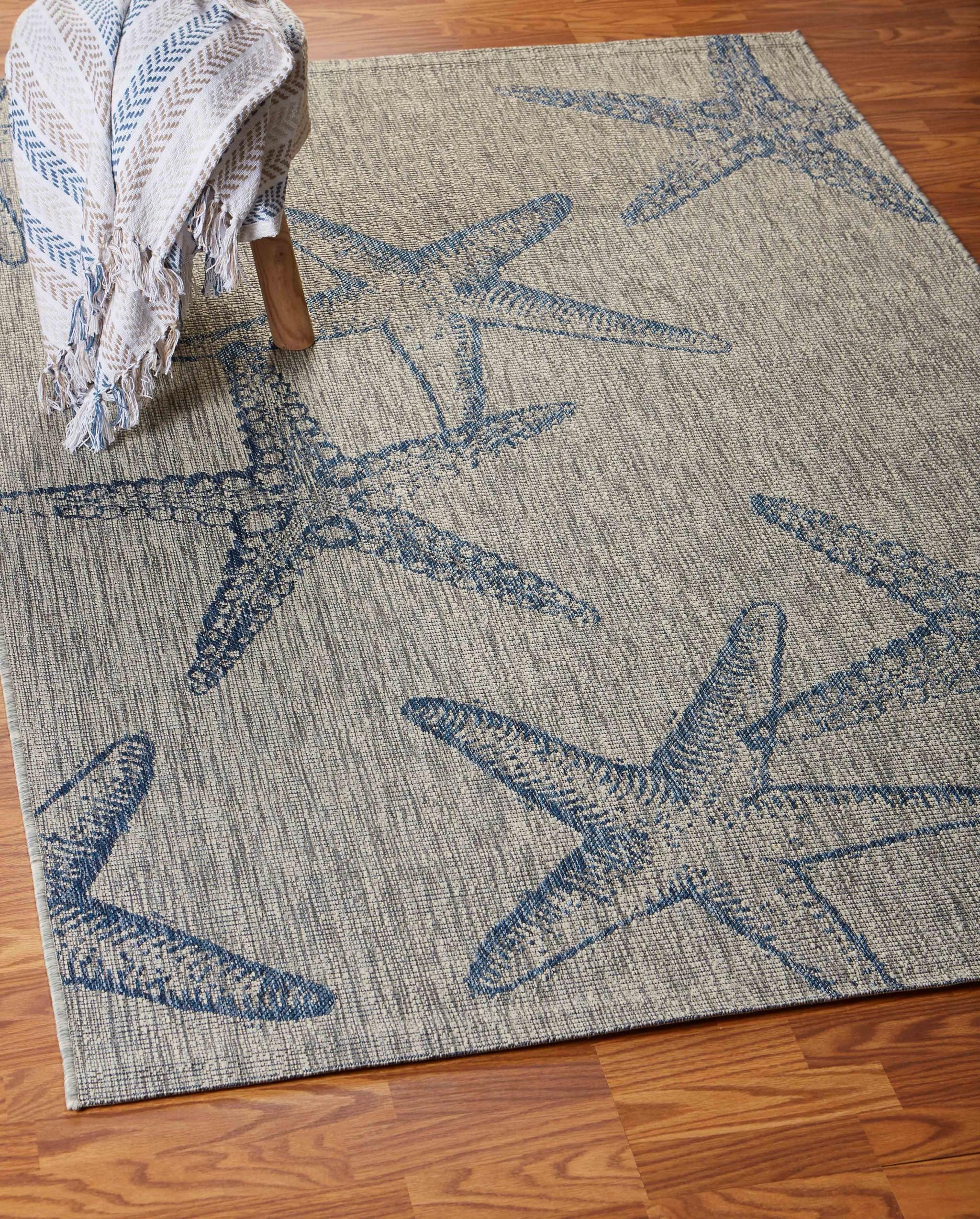 5’ x 7’ Blue Starfish Indoor Outdoor Area Rug