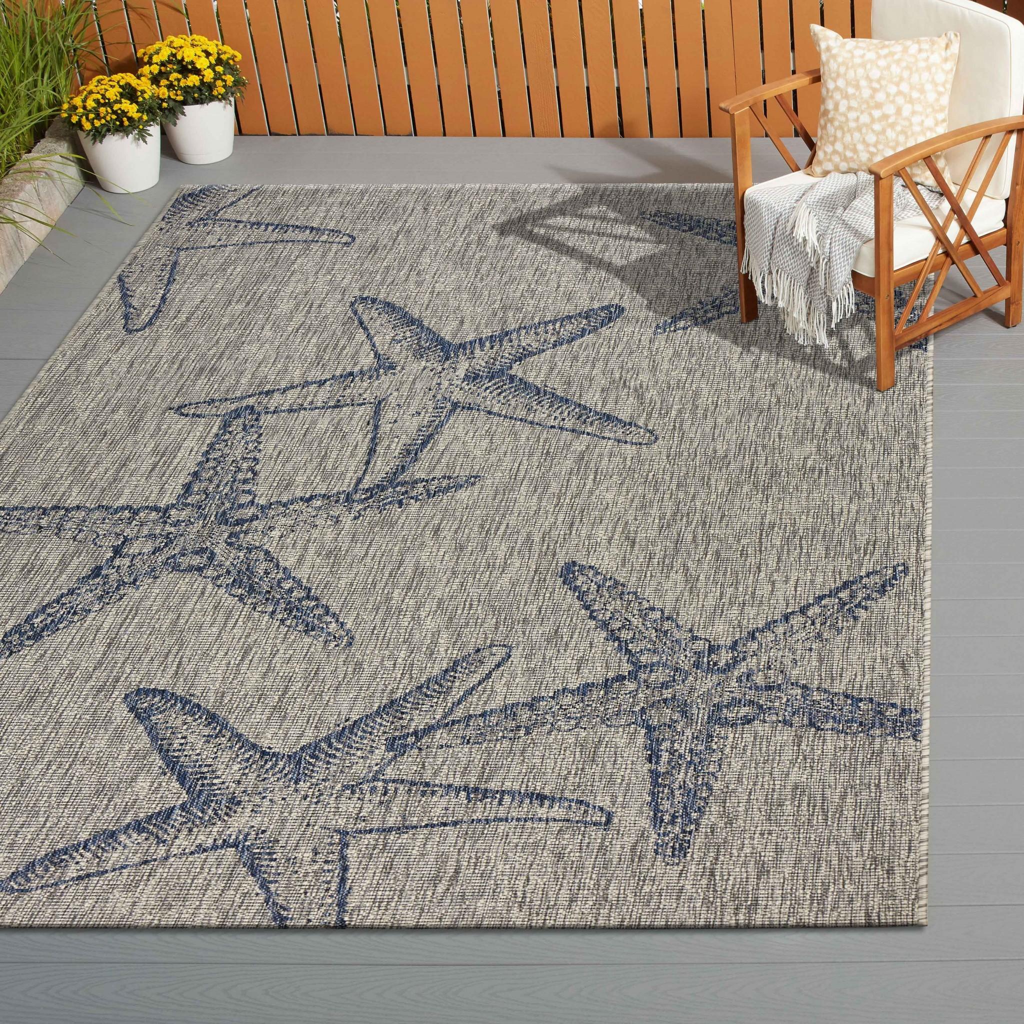 5’ x 7’ Blue Starfish Indoor Outdoor Area Rug