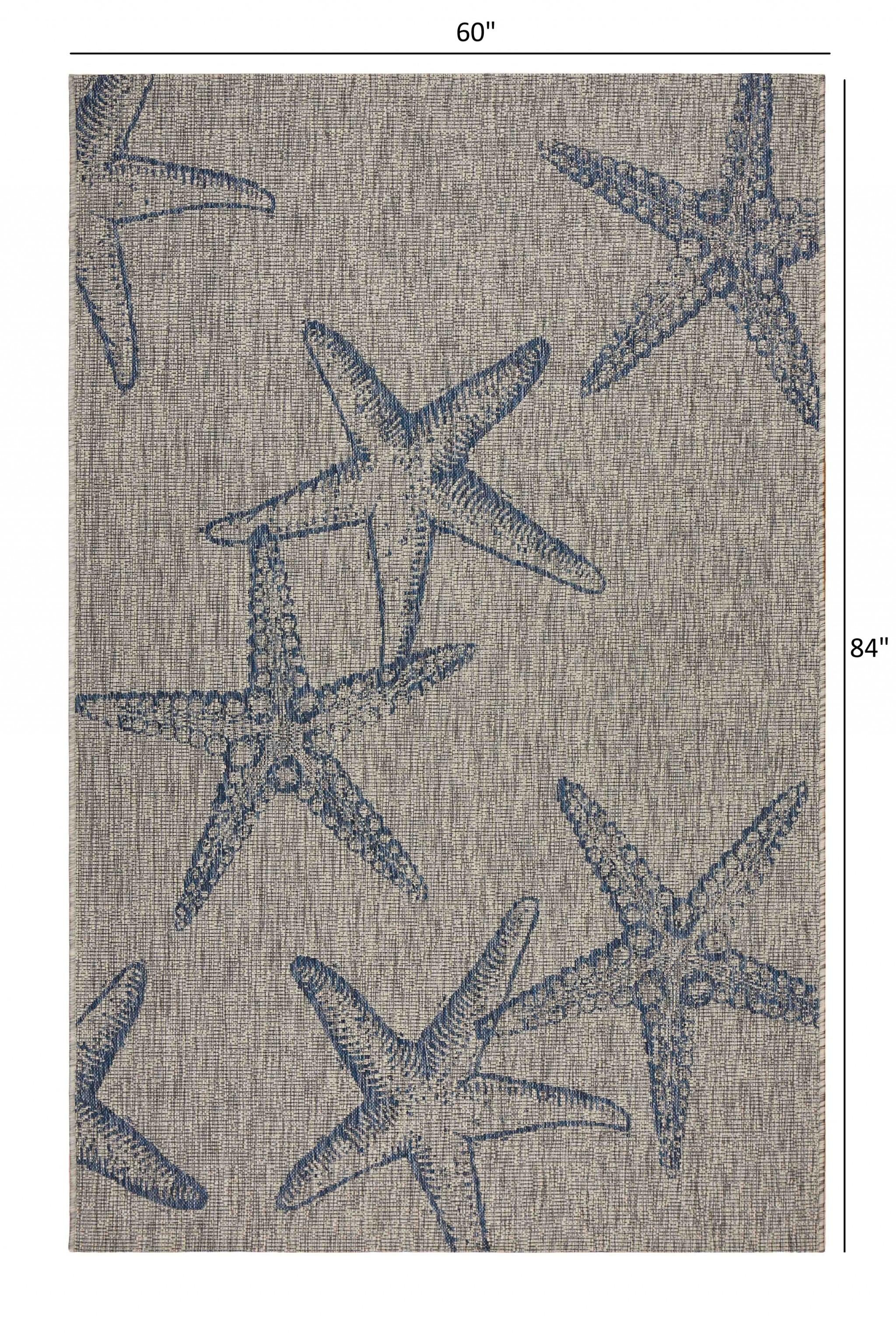 5’ x 7’ Blue Starfish Indoor Outdoor Area Rug