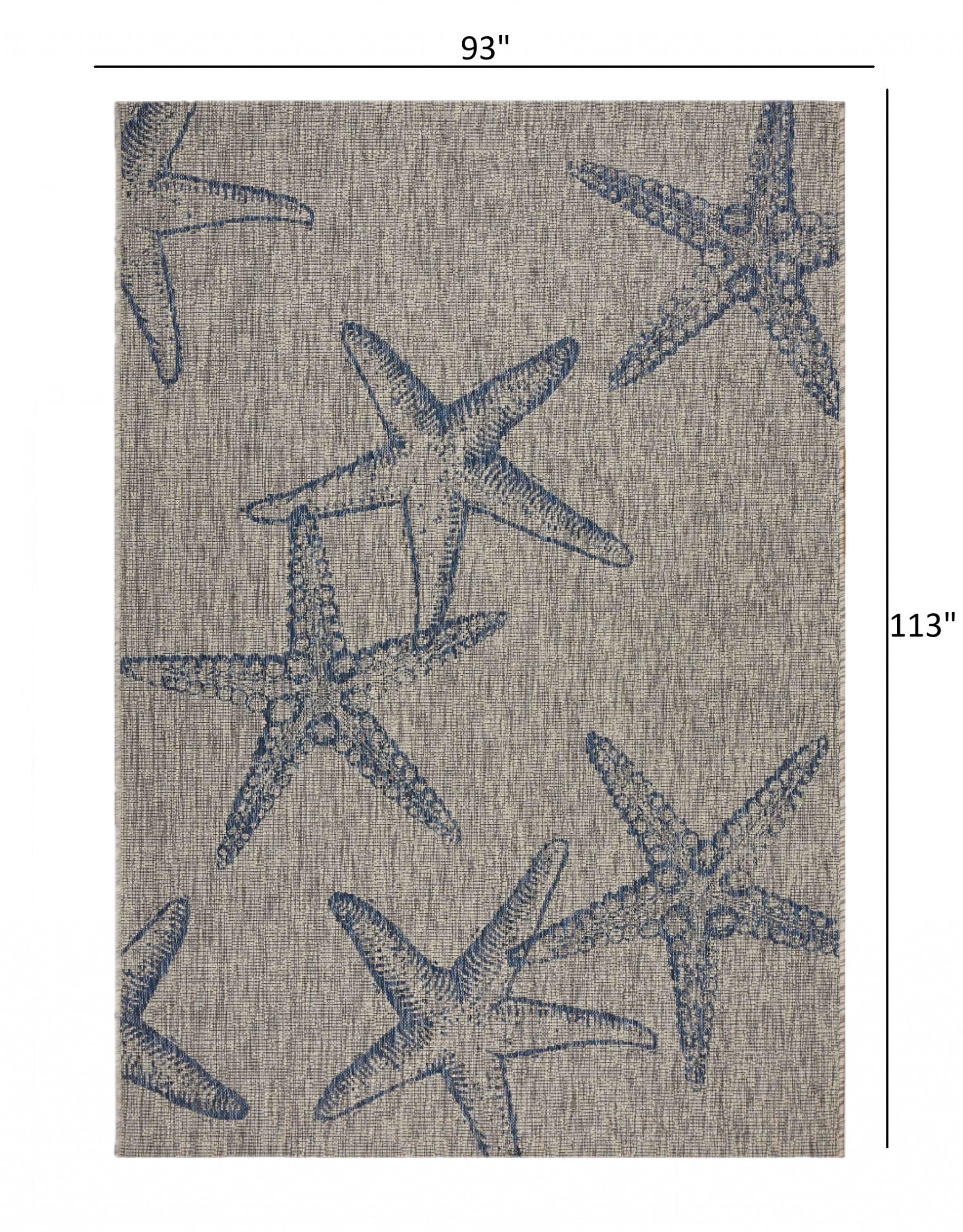 8’ x 9’ Blue Starfish Indoor Outdoor Area Rug