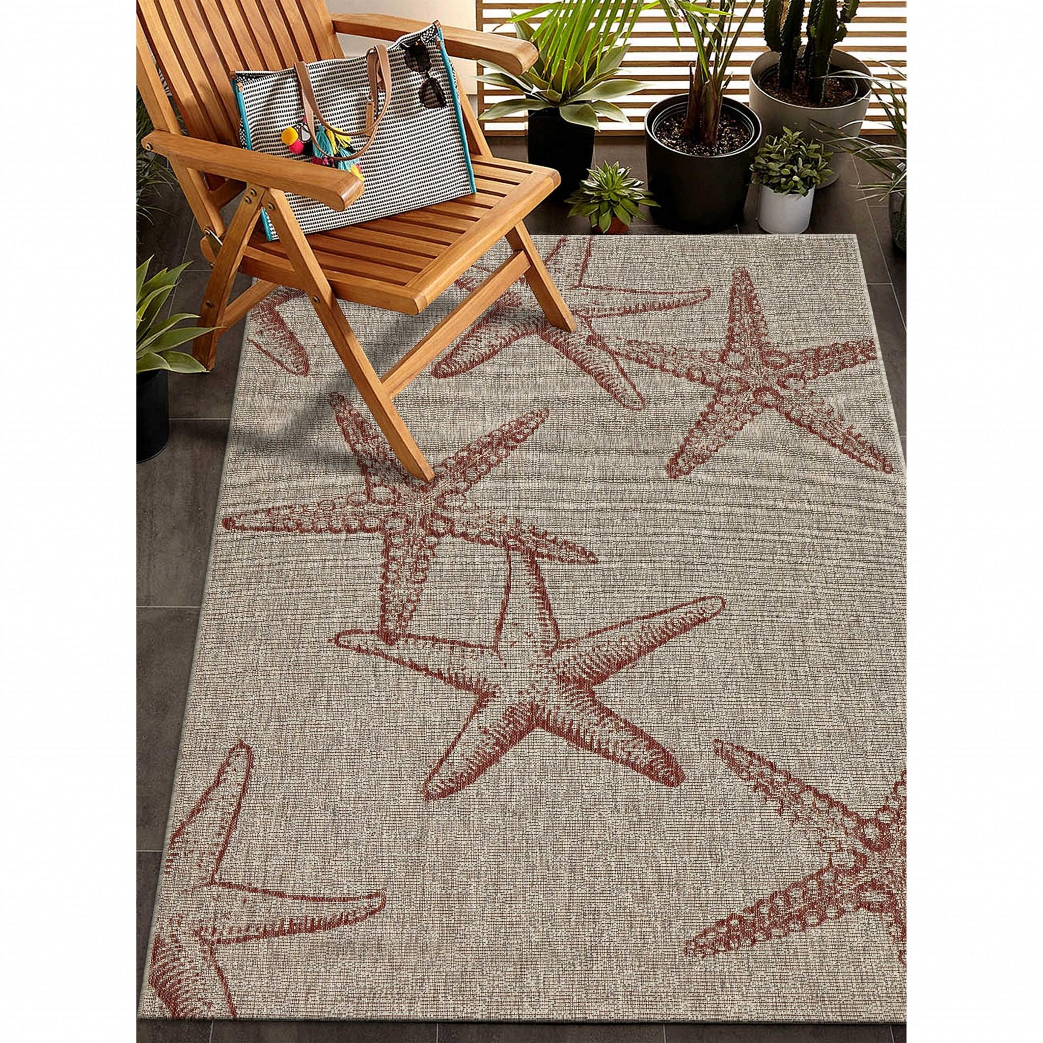 5’ x 7’ Red Starfish Indoor Outdoor Area Rug