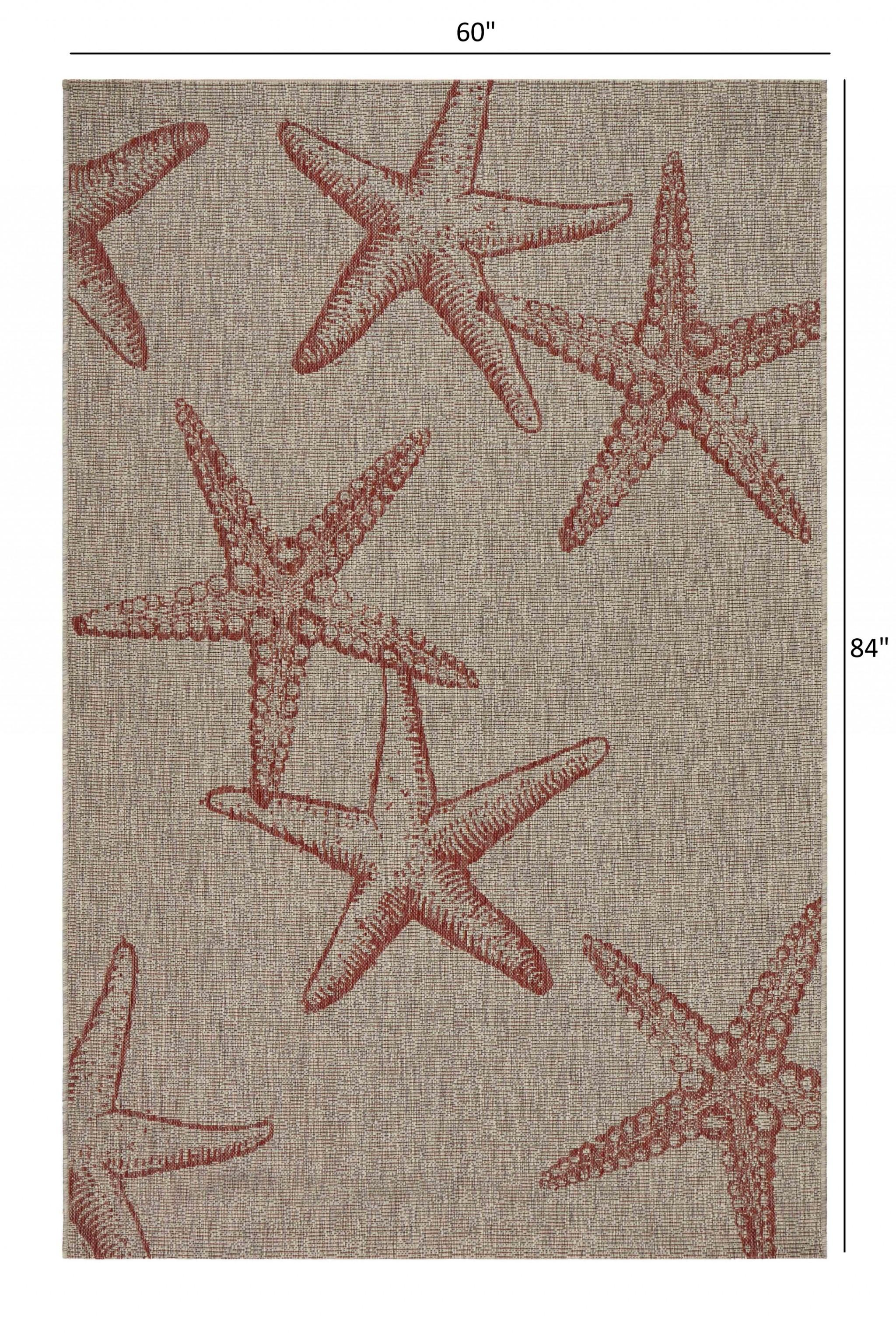 5’ x 7’ Red Starfish Indoor Outdoor Area Rug