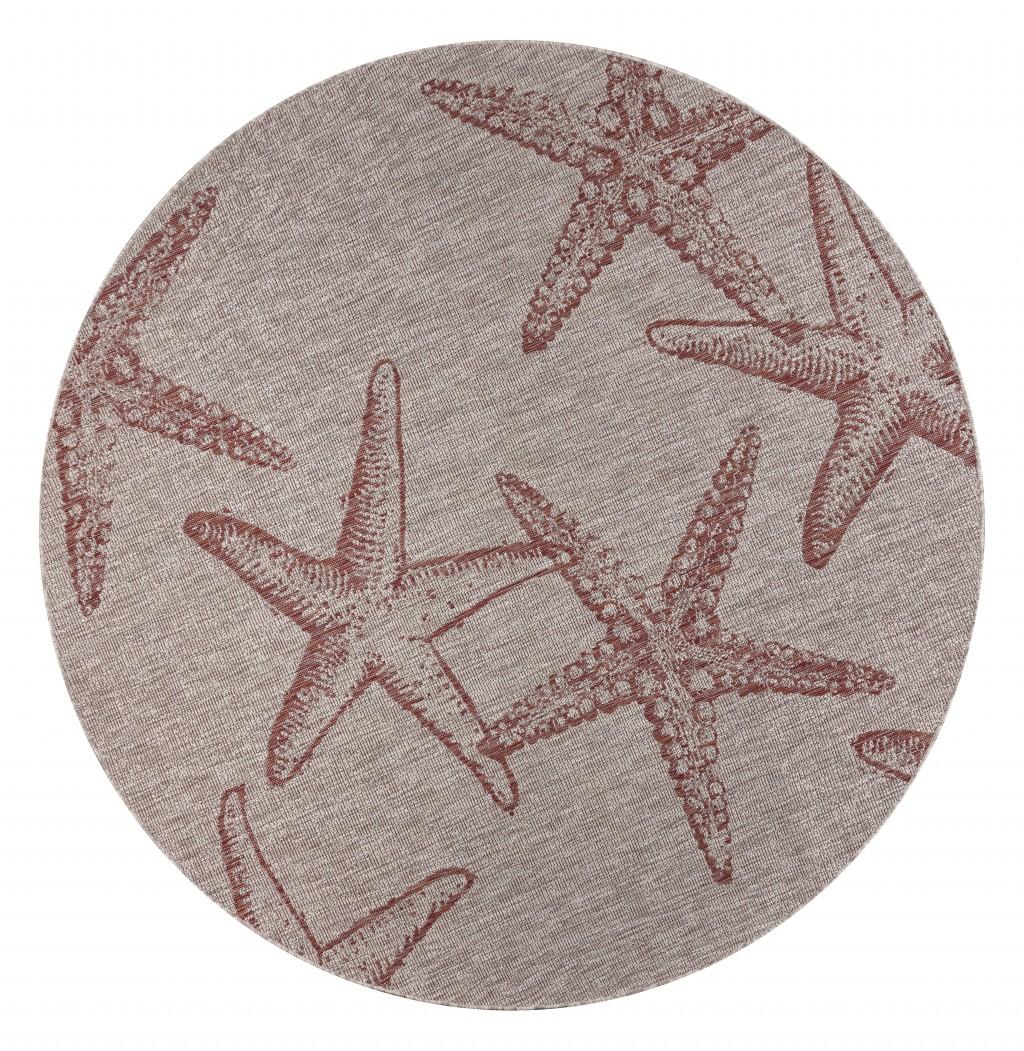 8’ Round Red Starfish Indoor Outdoor Area Rug