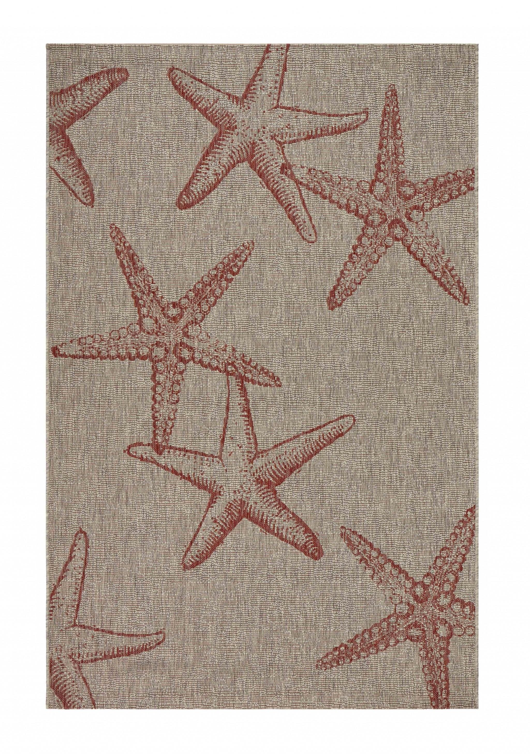 8’ x 9’ Red Starfish Indoor Outdoor Area Rug