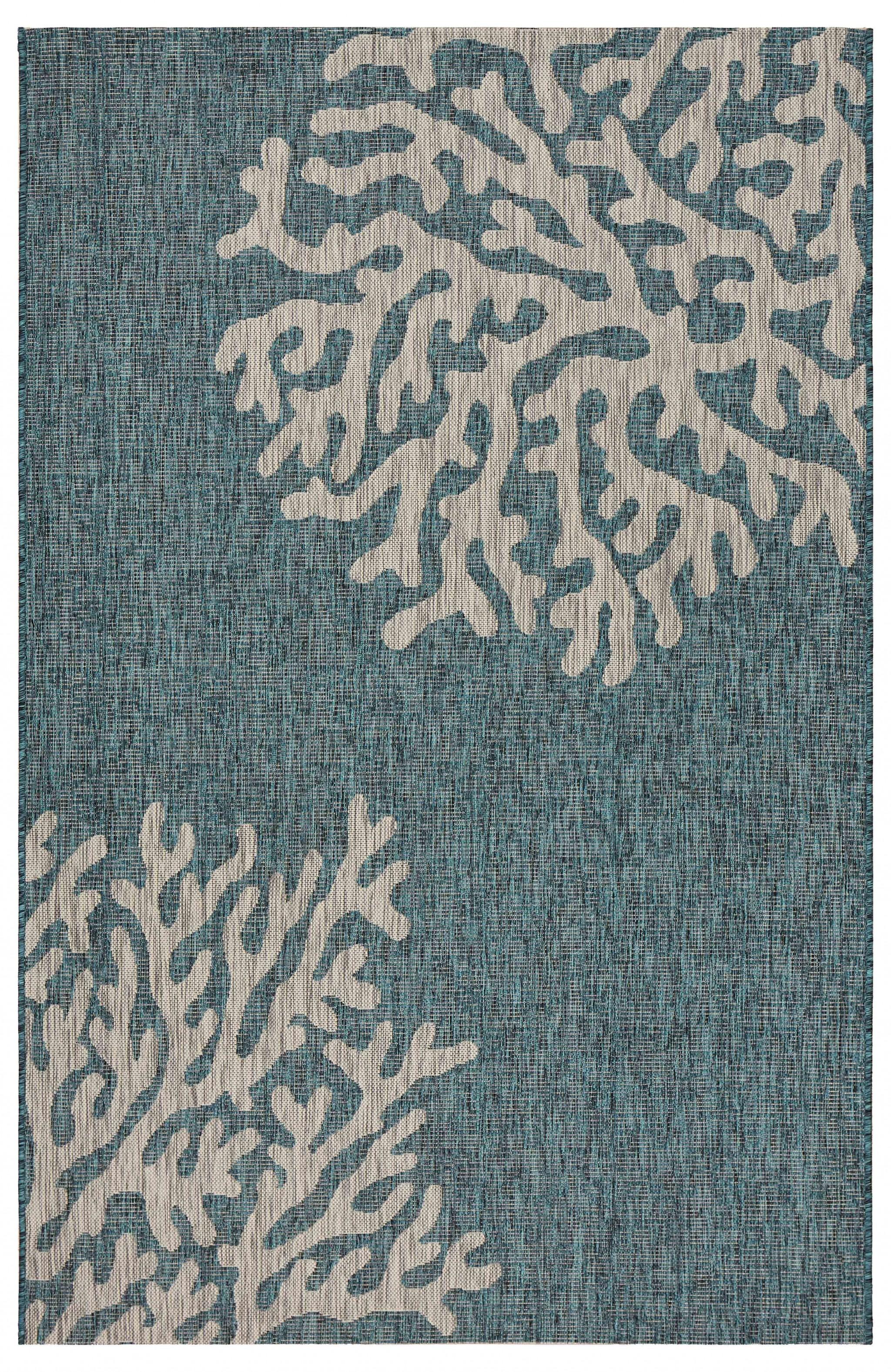 5’ x 7’ Blue Coral Reef Indoor Outdoor Area Rug