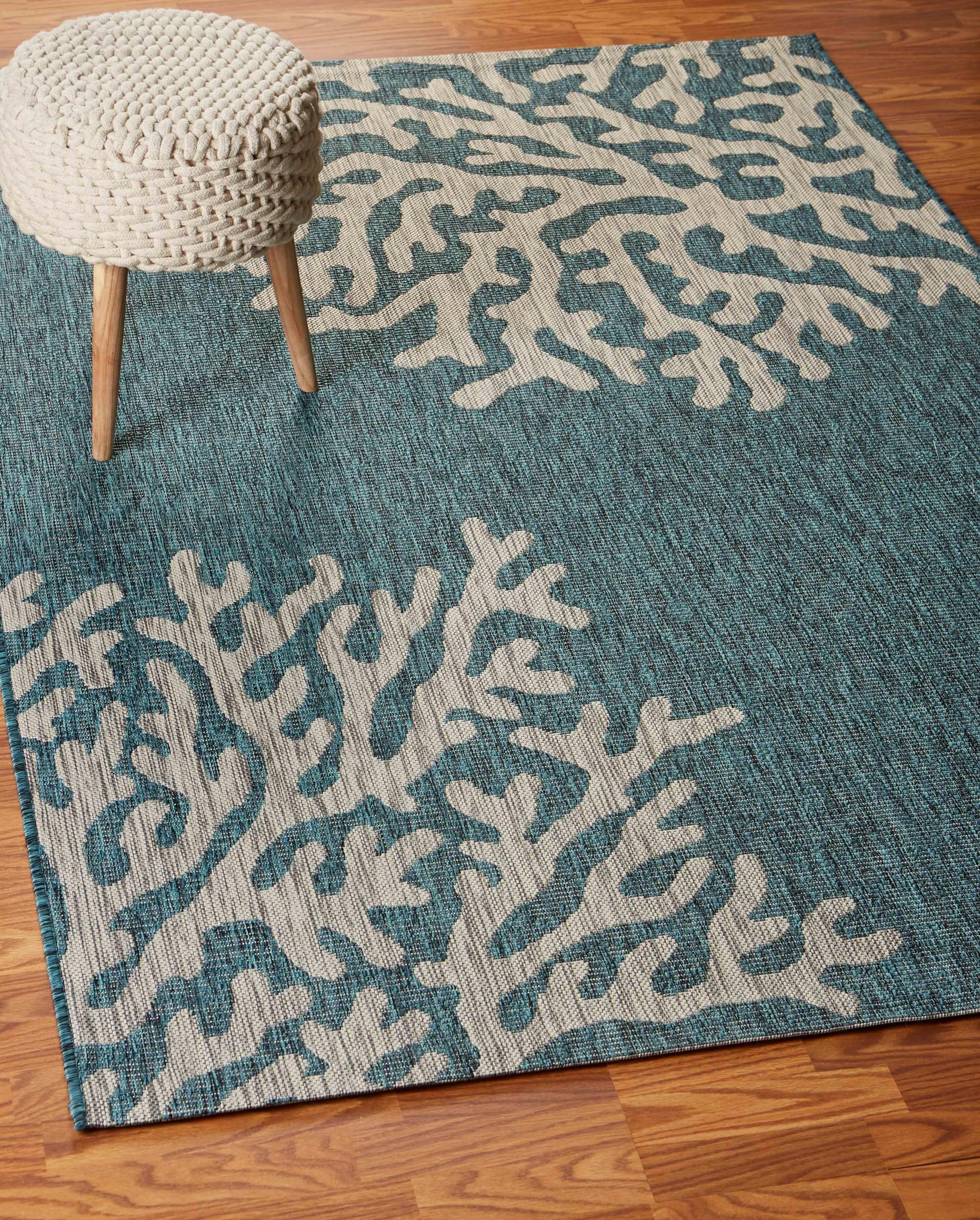 5’ x 7’ Blue Coral Reef Indoor Outdoor Area Rug