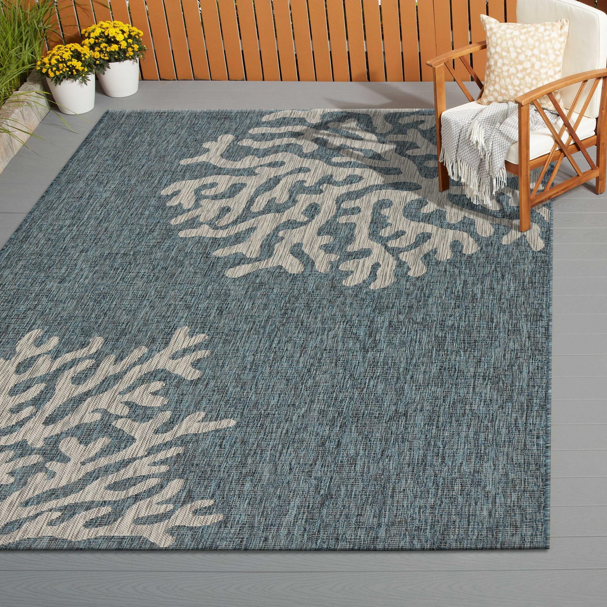 5’ x 7’ Blue Coral Reef Indoor Outdoor Area Rug