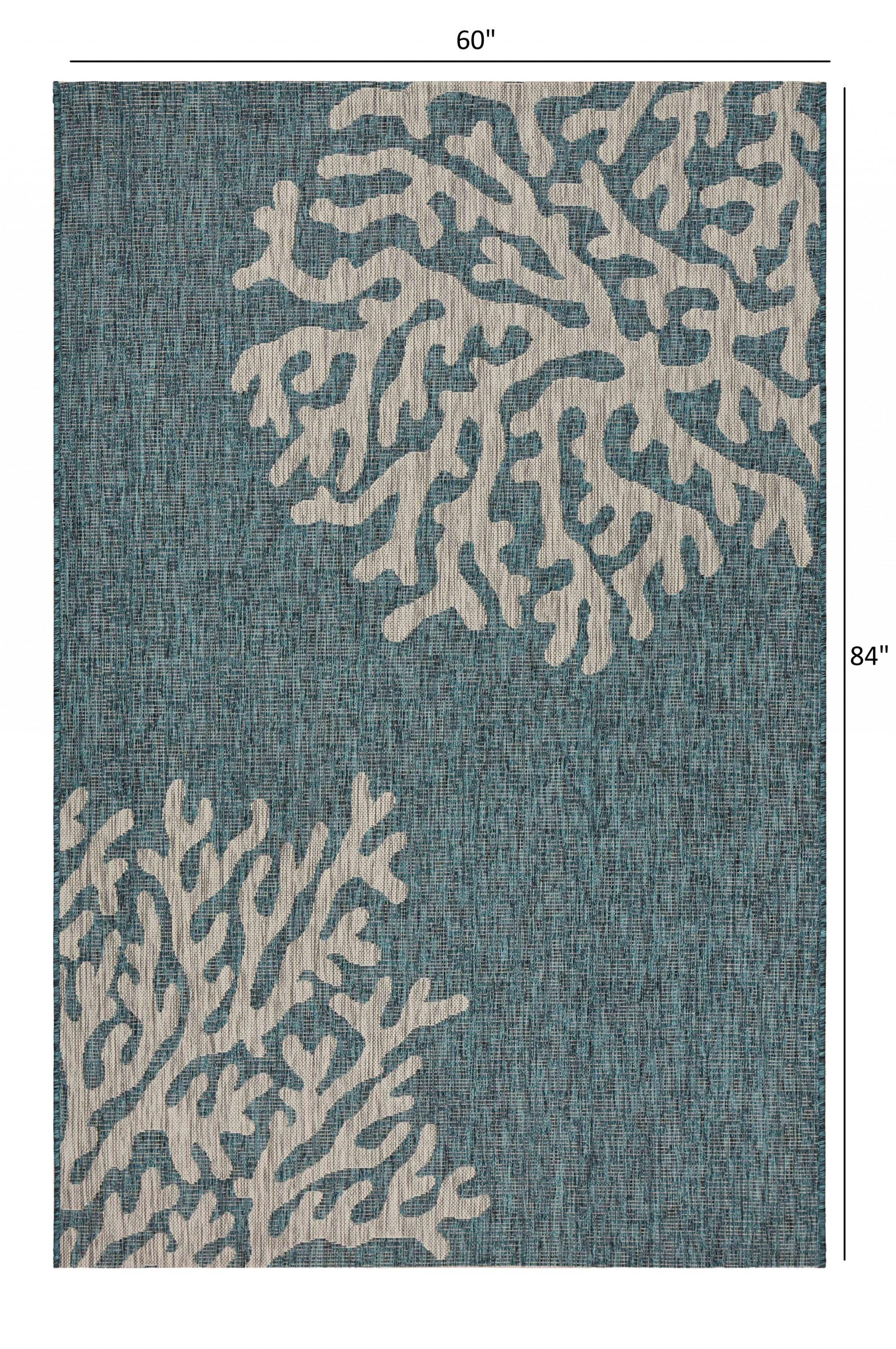 5’ x 7’ Blue Coral Reef Indoor Outdoor Area Rug